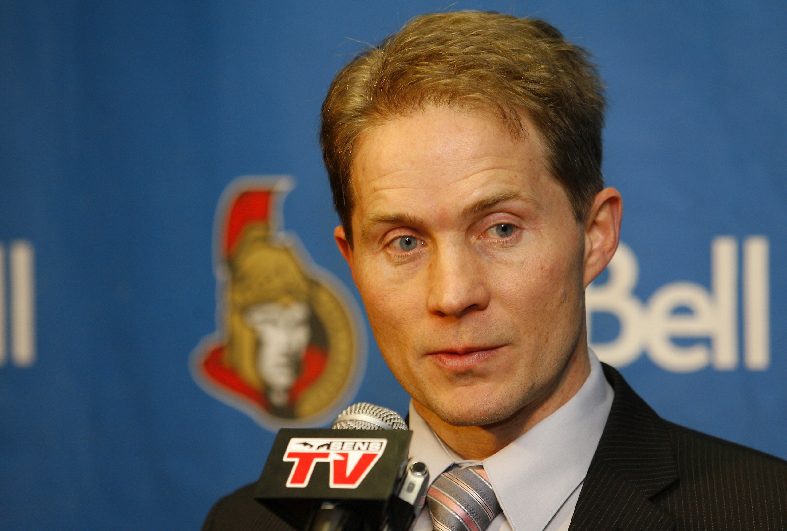 OTTAWA, ON - DECEMBER 13:  Coach Cory Clouston of the Ottawa Senators answers questions from the media after a loss to the Atlanta Thrashers at Scotiabank Place on December 13, 2010 in Ottawa, Canada.  (Photo by Phillip MacCallum/Getty Images)