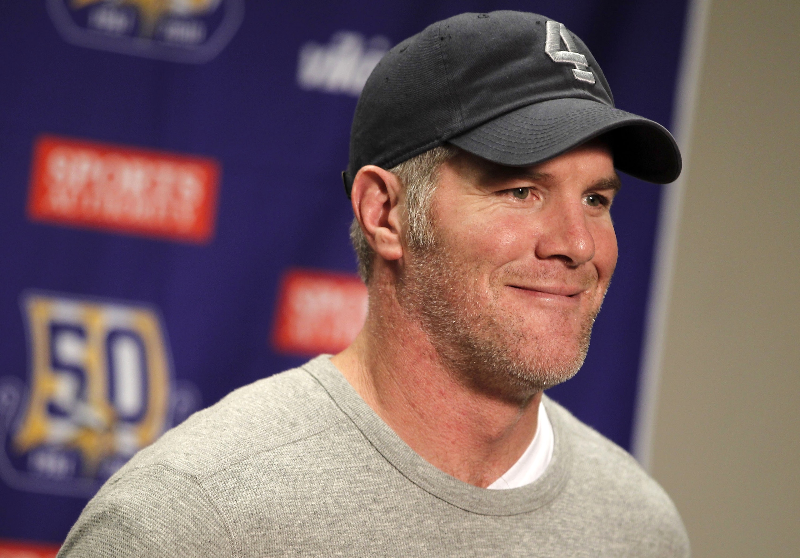 DETROIT, MI - JANUARY 02: Brett Favre #4 of the Minnesota Vikings talks at a post game press conference after a 13-20 loss to the Detroit Lions at Ford Field on January 2, 2011 in Detroit, Michigan. (Photo by Gregory Shamus/Getty Images) DETROIT, MI - JANUARY 02: Brett Favre #4 of the Minnesota Vikings talks at a post game press conference after a 13-20 loss to the Detroit Lions at Ford Field on January 2, 2011 in Detroit, Michigan. (Photo by Gregory Shamus/Getty Images)