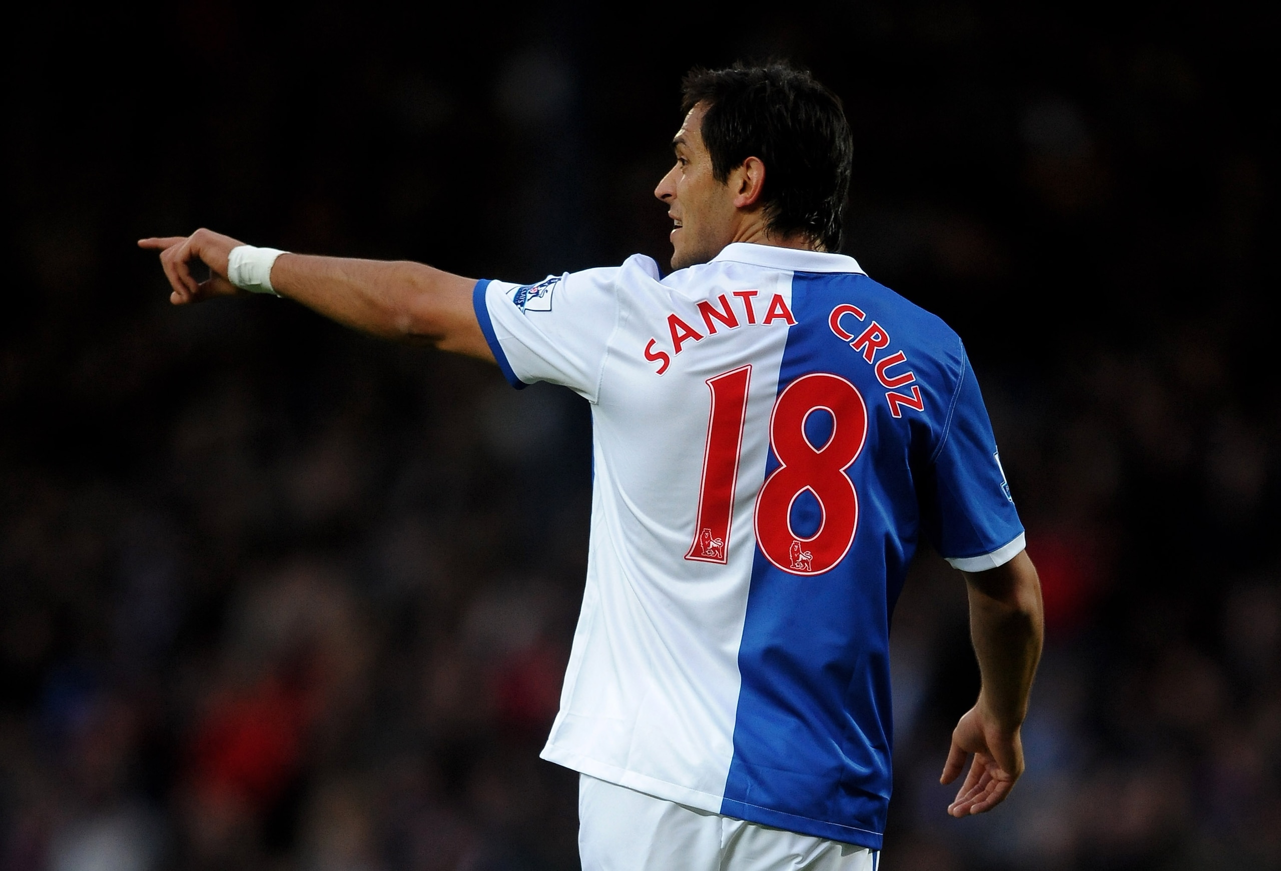 BLACKBURN, ENGLAND - JANUARY 23:  Roque Santa Cruz of Blackburn Rovers gestures during the Barclays Premier League match between Blackburn Rovers and West Bromwich Albion at Ewood Park on January 23, 2011 in Blackburn, England. (Photo by Laurence Griffith