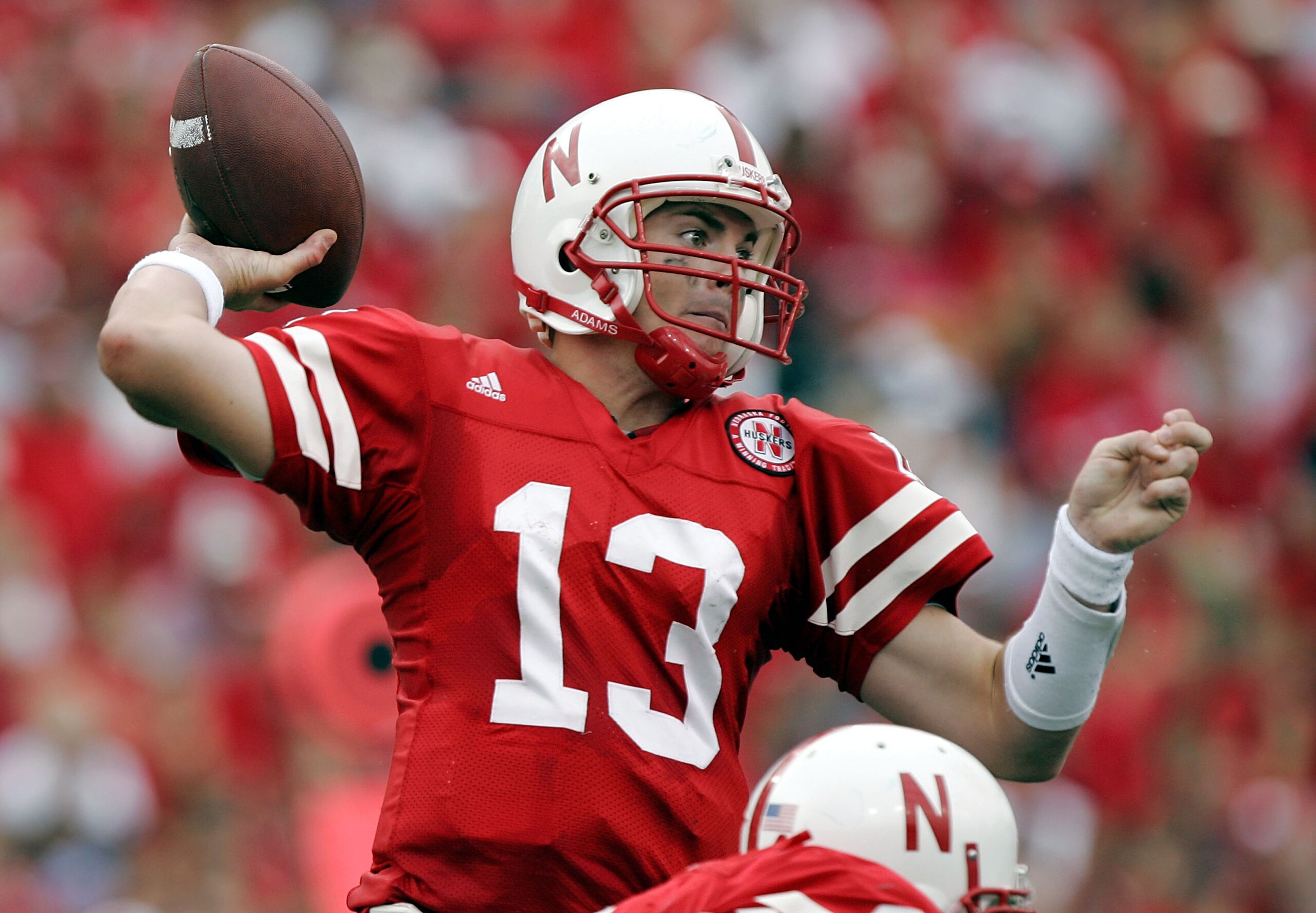 LINCOLN, NE - SEPTEMBER 17:  Quarterback Zac Taylor #13 of the Nebraska Cornhuskers throws against the Pittsburgh Panthers on September 17, 2005 at Memorial Stadium in Lincoln, Nebraska.  Nebraska held on to win 7-6.  (Photo by Brian Bahr/Getty Images)