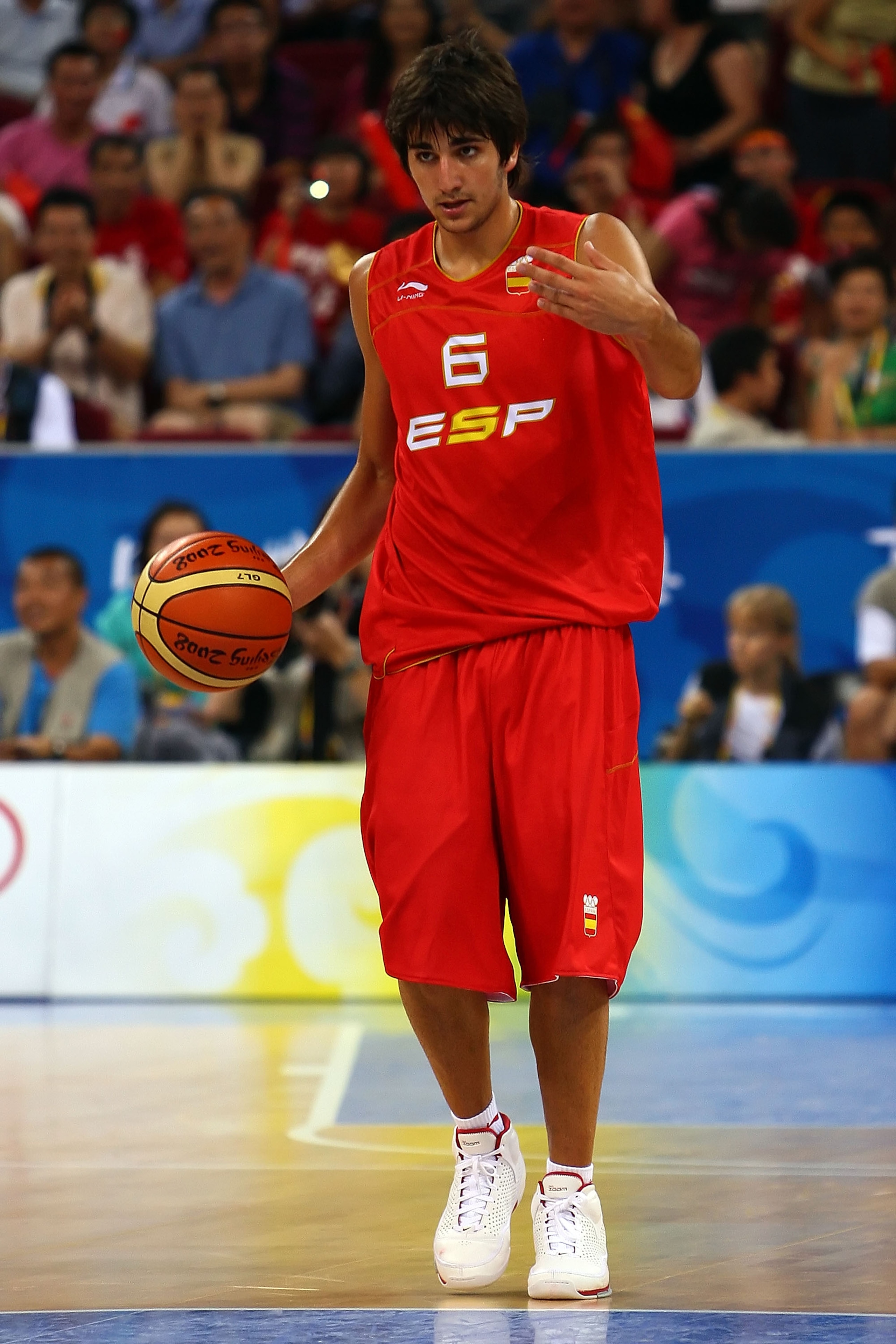 BEIJING - AUGUST 12:  Ricky Rubio #6 of Spain calls a play while taking on China in the preliminary round basketball game held at the Beijing Olympic Basketball Gymnasium during Day 4 of the Beijing 2008 Olympic Games on August 12, 2008 in Beijing, China.