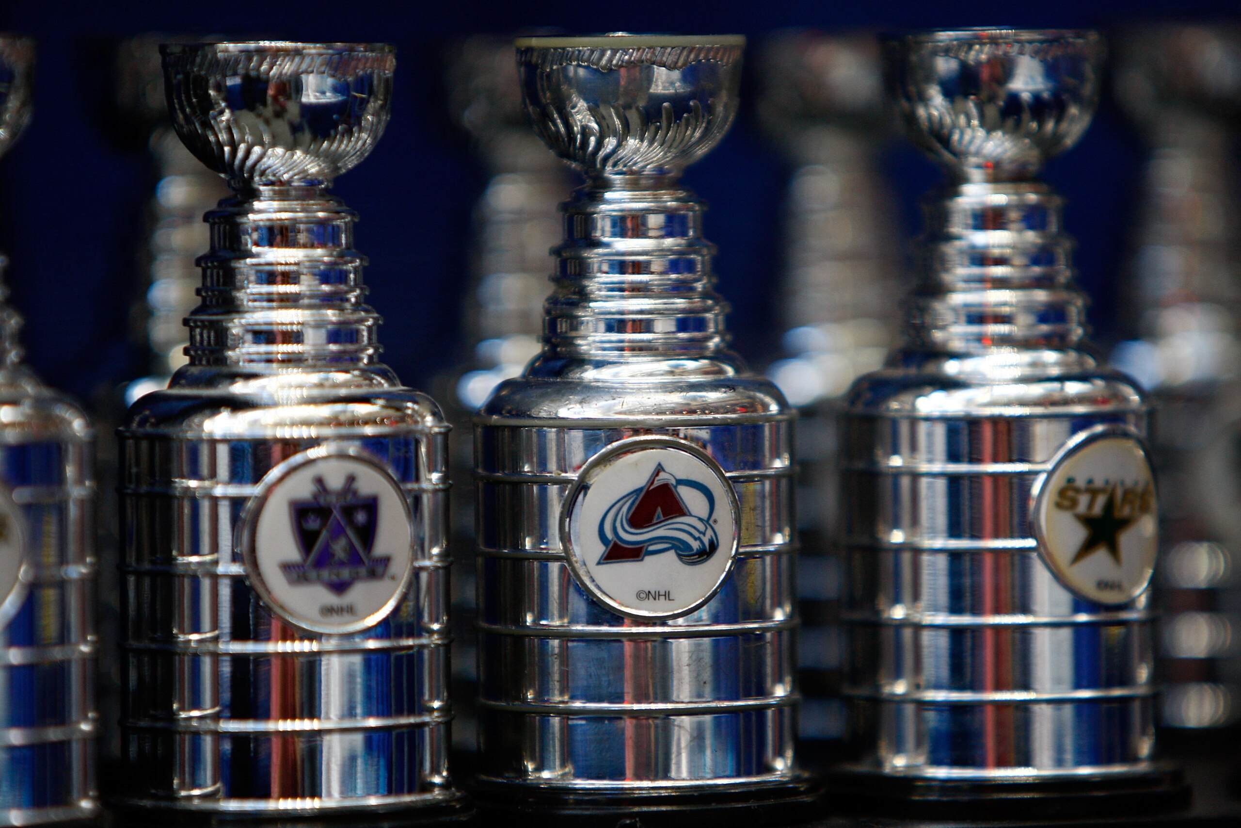 ATLANTA - JANUARY 27:  A detailed shot of mini Stanley Cups during the trading card and memorabilia show as part of the 2008 NHL All-Star weekend at Philips Arena on January 27, 2008 in Atlanta, Georgia.  (Photo by Jamie Squire/Getty Images)