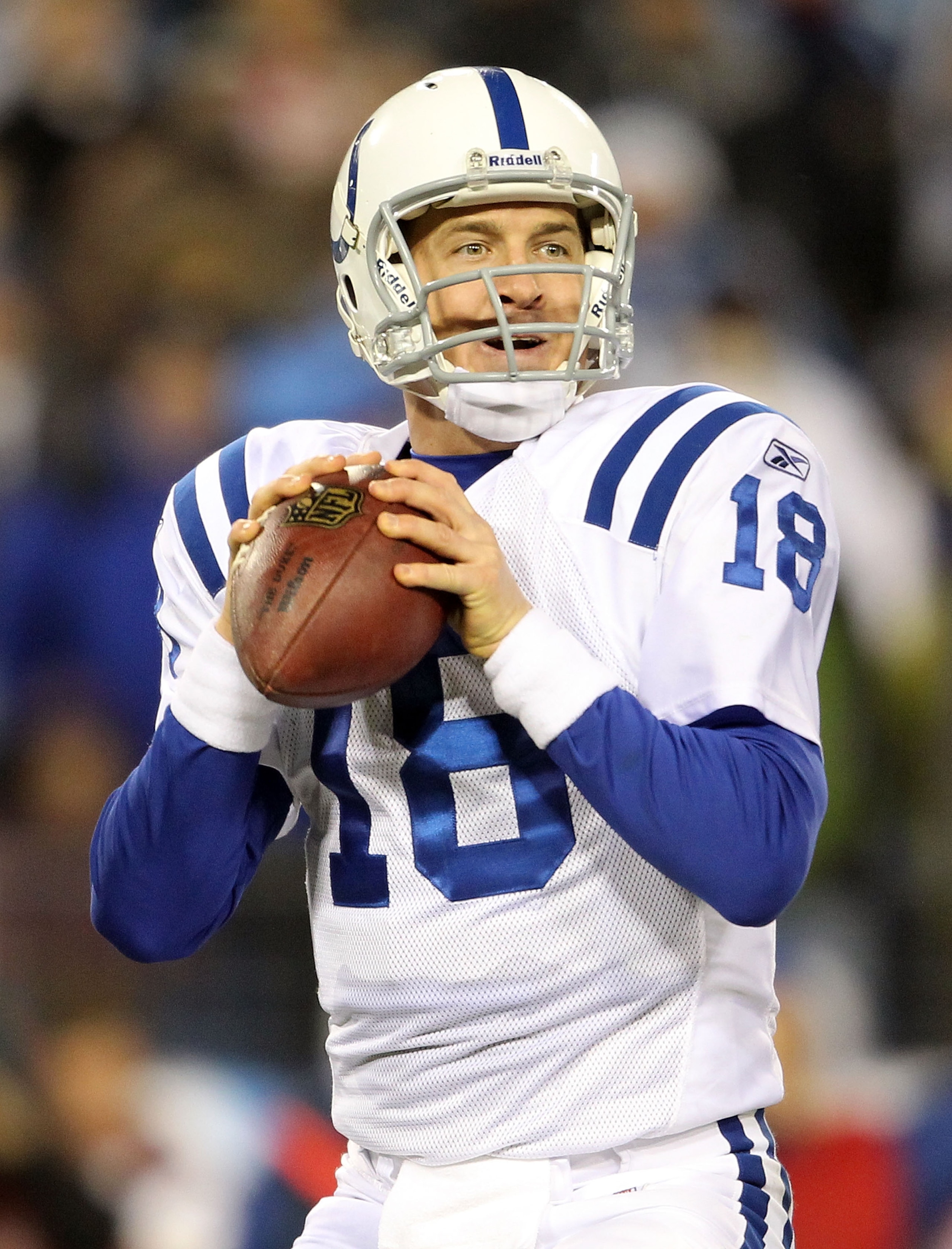 NASHVILLE, TN - DECEMBER 09: Peyton Manning #18 of the Indianapolis Colts throws a pass during the NFL game against the Tennessee Titans at LP Field on December 9, 2010 in Nashville, Tennessee. The Colts won 30-28. (Photo by Andy Lyons/Getty Images) NASHVILLE, TN - DECEMBER 09: Peyton Manning #18 of the Indianapolis Colts throws a pass during the NFL game against the Tennessee Titans at LP Field on December 9, 2010 in Nashville, Tennessee. The Colts won 30-28. (Photo by Andy Lyons/Getty Images)