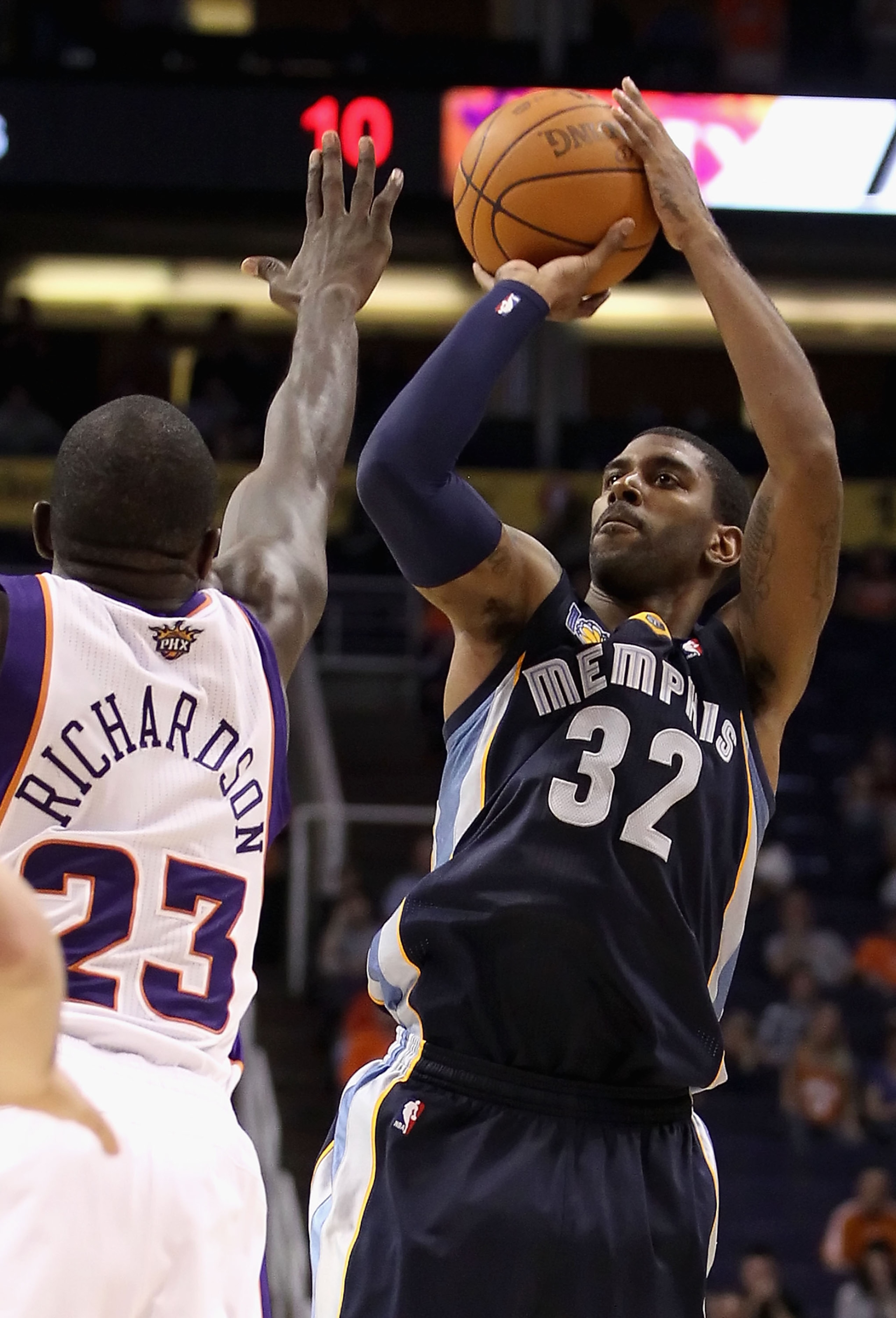 PHOENIX - NOVEMBER 05:  O.J. Mayo #32 of the Memphis Grizzlies puts up a shot during the NBA game against the Phoenix Suns at US Airways Center on November 5, 2010 in Phoenix, Arizona. NOTE TO USER: User expressly acknowledges and agrees that, by download