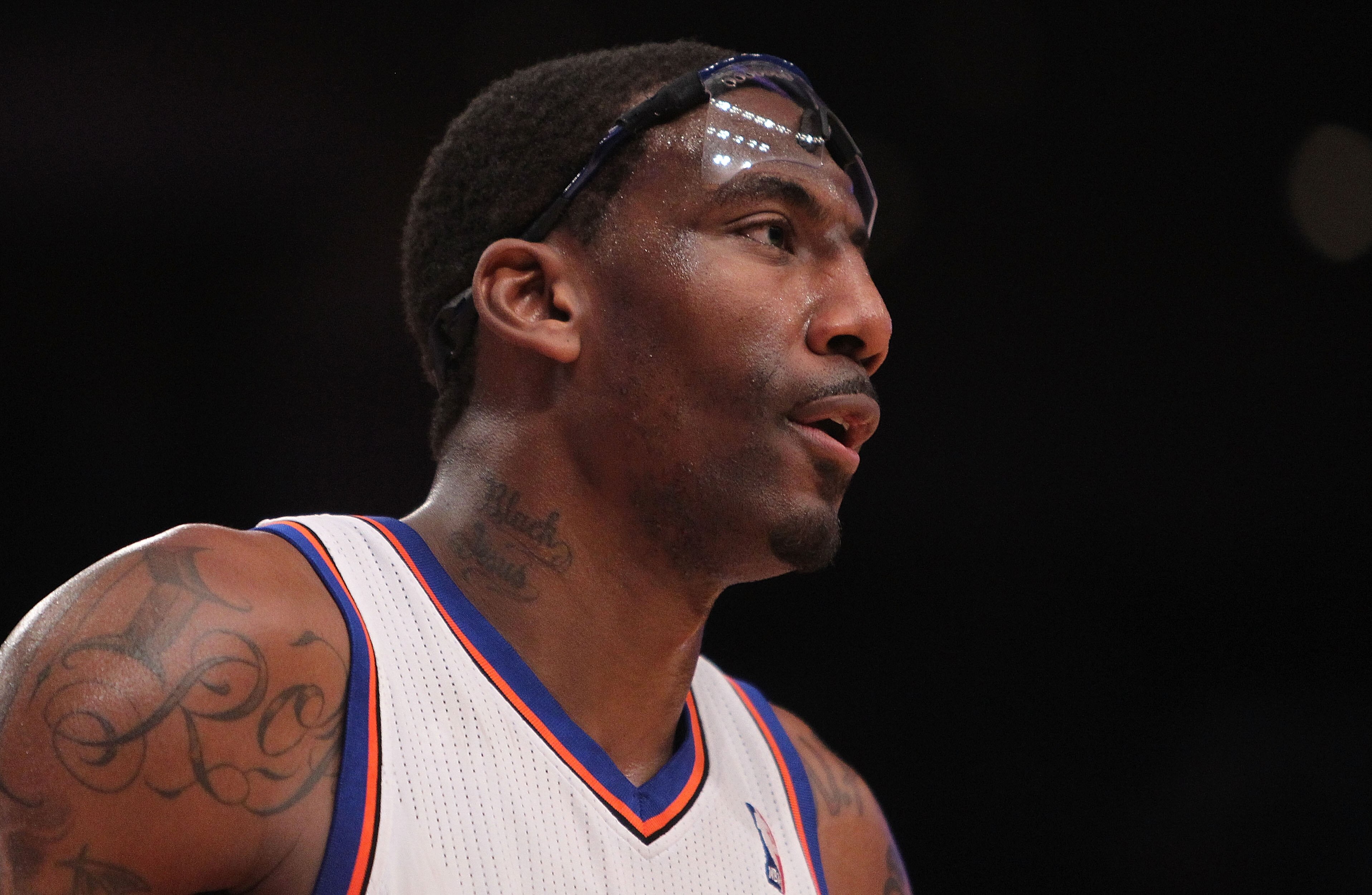 NEW YORK, NY - FEBRUARY 02:  Amar'e Stoudemire #1 of the New York Knicks looks on against the Dallas Mavericks at Madison Square Garden on February 2, 2011 in New York City. NOTE TO USER: User expressly acknowledges and agrees that, by downloading and/or