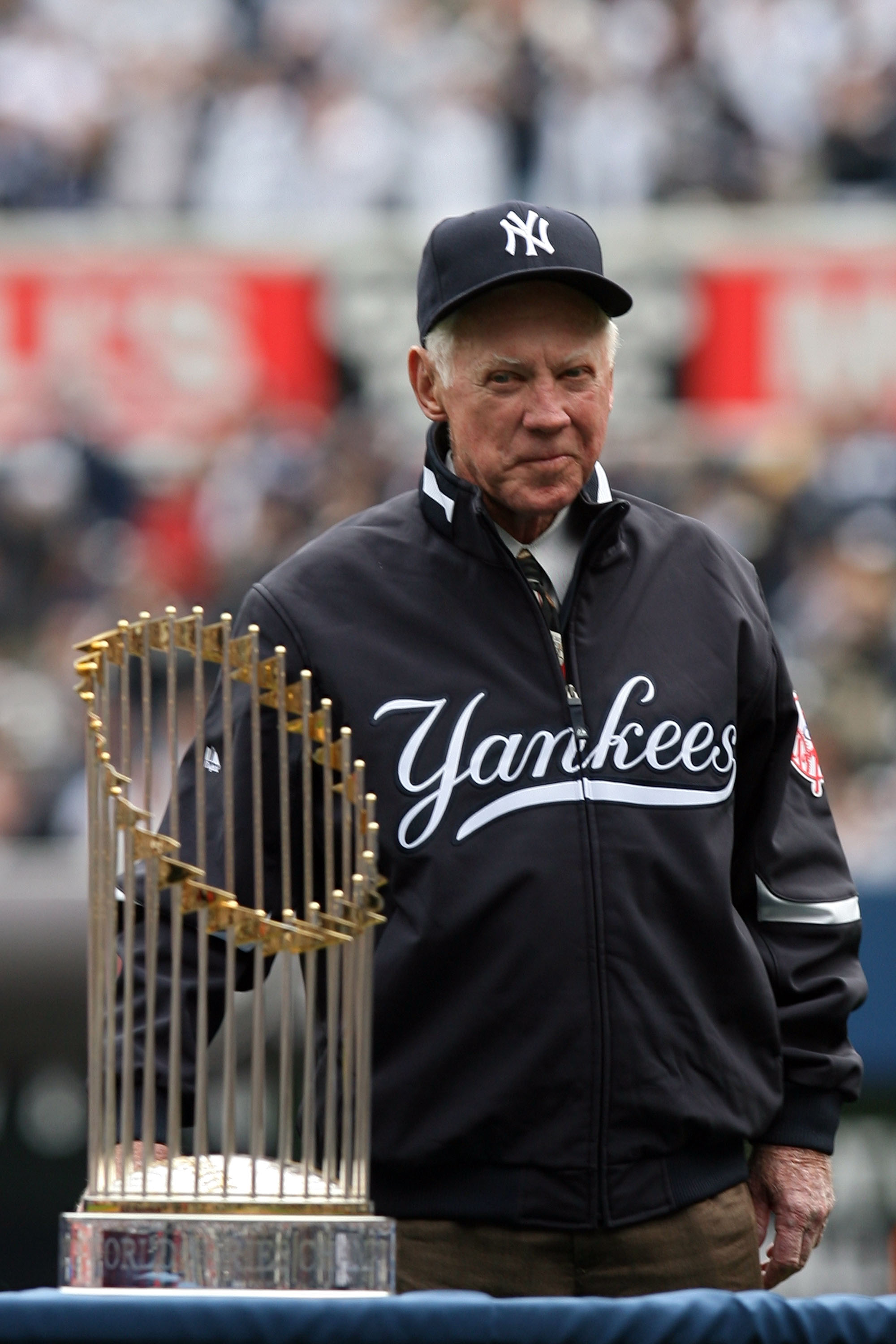 NEW YORK - APRIL 13:  New York Yankee's legend and Baseball Hall of Famer Whitey Ford stands on the field for the presentation of the New York Yankees with their 2009 World Series rings prior to playing against the New York Yankees of the Los Angeles Ange