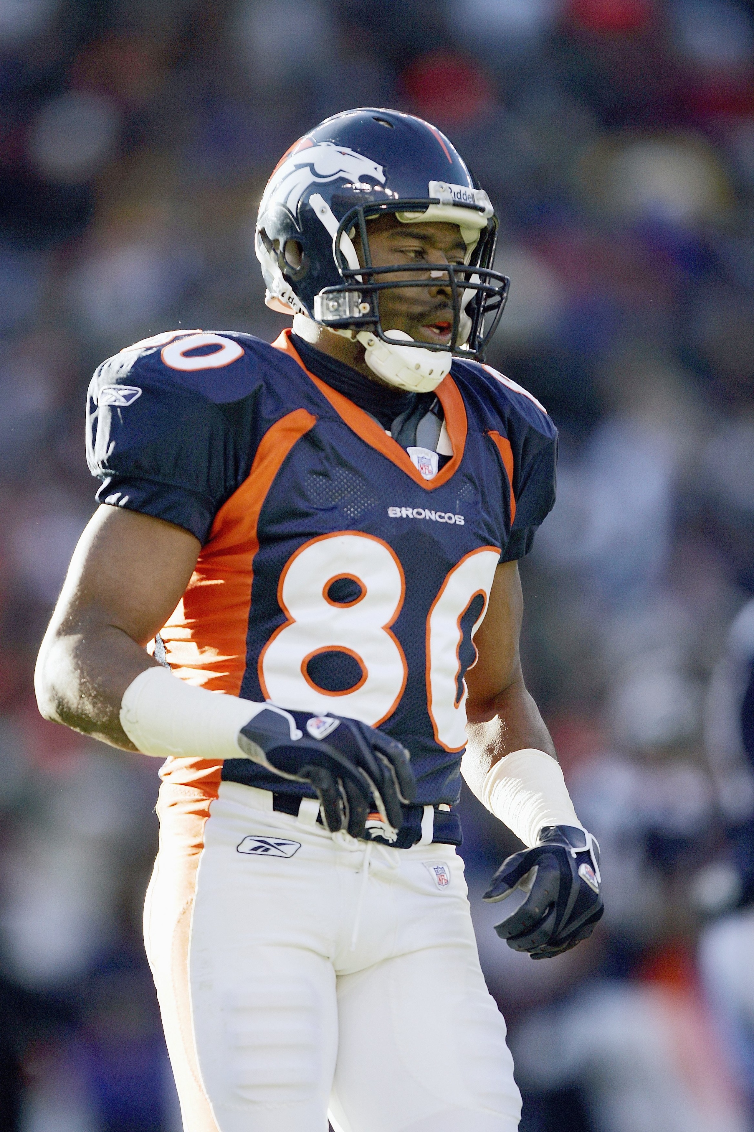 DENVER - DECEMBER 31: Rod Smith #80 of the Denver Broncos moves on the field during the game against the San Francisco 49ers at Invesco Field at Mile High on December 31, 2006 in Denver, Colorado. The 49ers won 26-23, eliminating the Broncos from the play