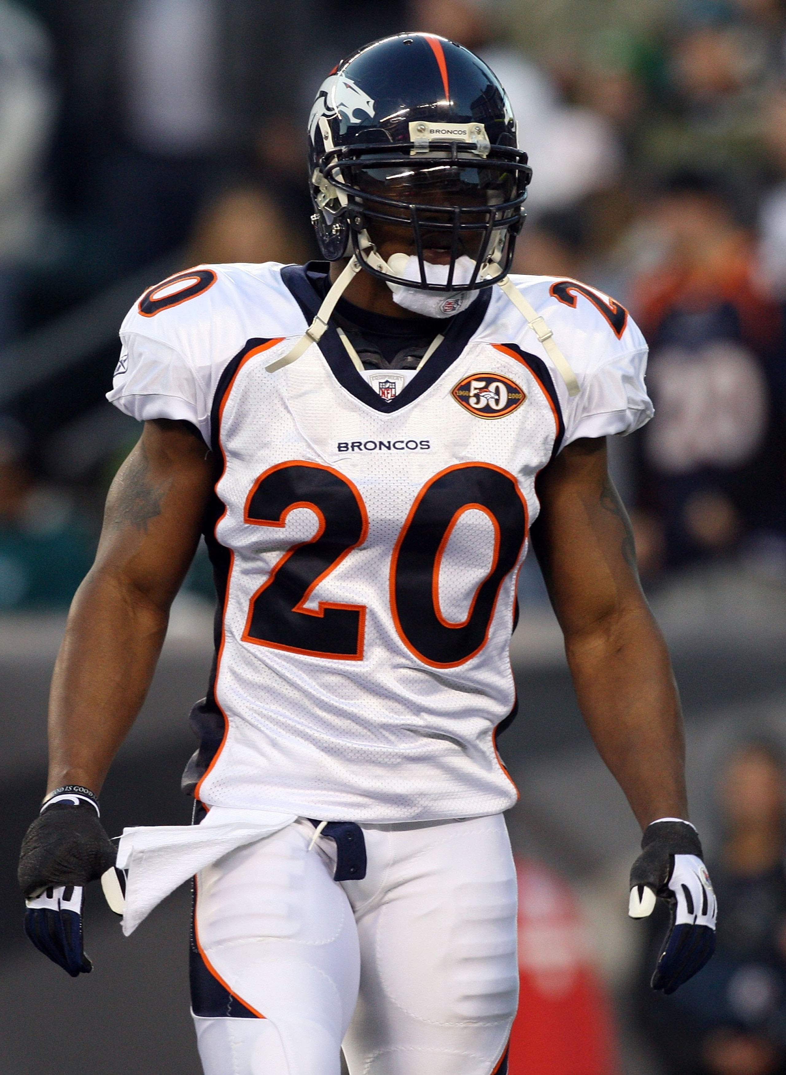 PHILADELPHIA - DECEMBER 27:  Brian Dawkins #20 of the Denver Broncos looks on against the Philadelphia Eagles on December 27, 2009 at Lincoln Financial Field in Philadelphia, Pennsylvania. The Eagles defeated the Broncos 30-27.  (Photo by Jim McIsaac/Gett