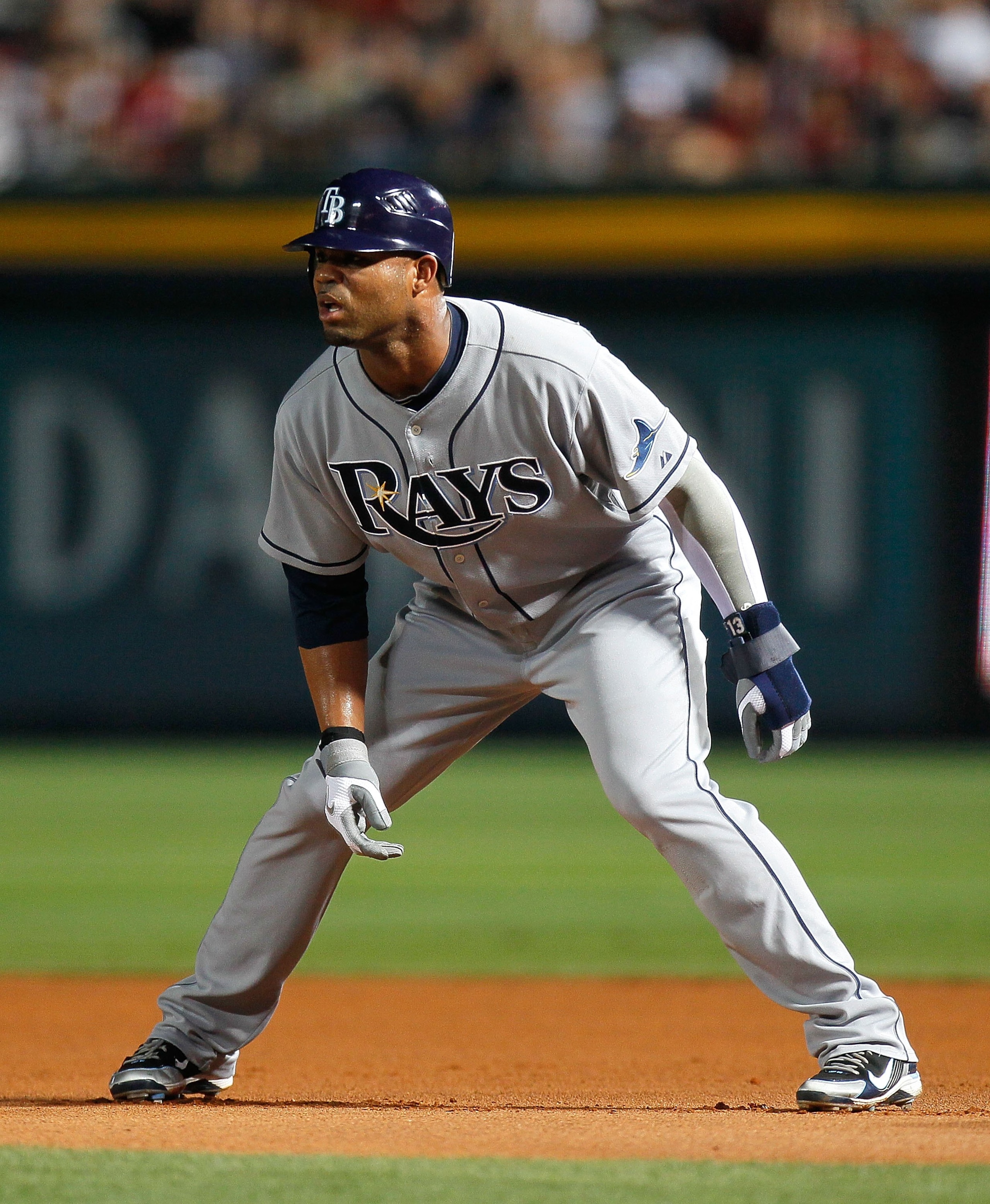 ATLANTA - JUNE 15: Carl Crawford #13 of the Tampa Bay Rays against the Atlanta Braves at Turner Field on June 15, 2010 in Atlanta, Georgia. (Photo by Kevin C. Cox/Getty Images) ATLANTA - JUNE 15: Carl Crawford #13 of the Tampa Bay Rays against the Atlanta Braves at Turner Field on June 15, 2010 in Atlanta, Georgia. (Photo by Kevin C. Cox/Getty Images)
