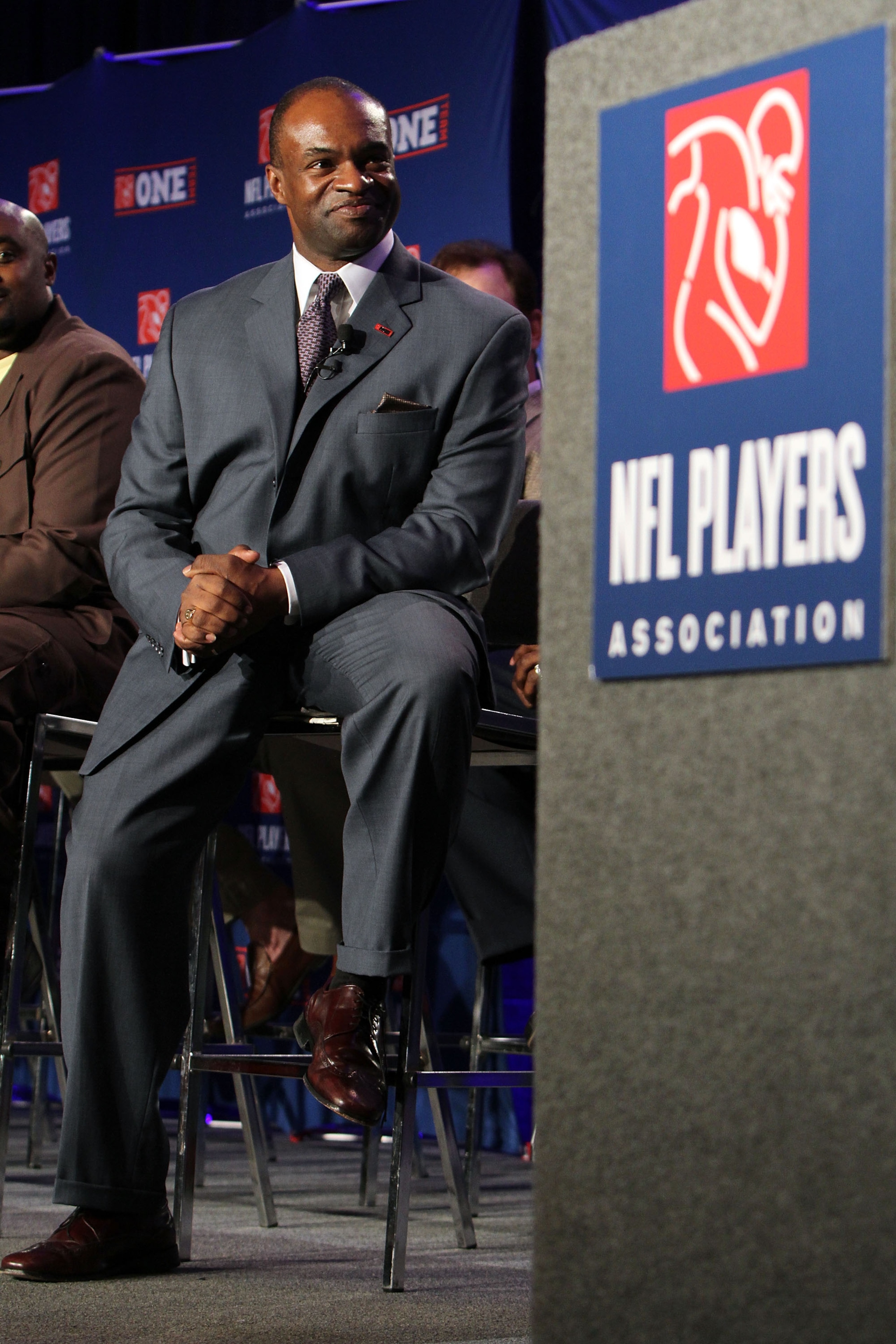 FORT LAUDERDALE, FL - FEBRUARY 04:  DeMaurice Smith, NFL Player's Association Executive Director, looks on during the NFL Player's Association Press Conference held at the Fort Lauderdale Convention Center as part of media week for Super Bowl XLIV on Febr