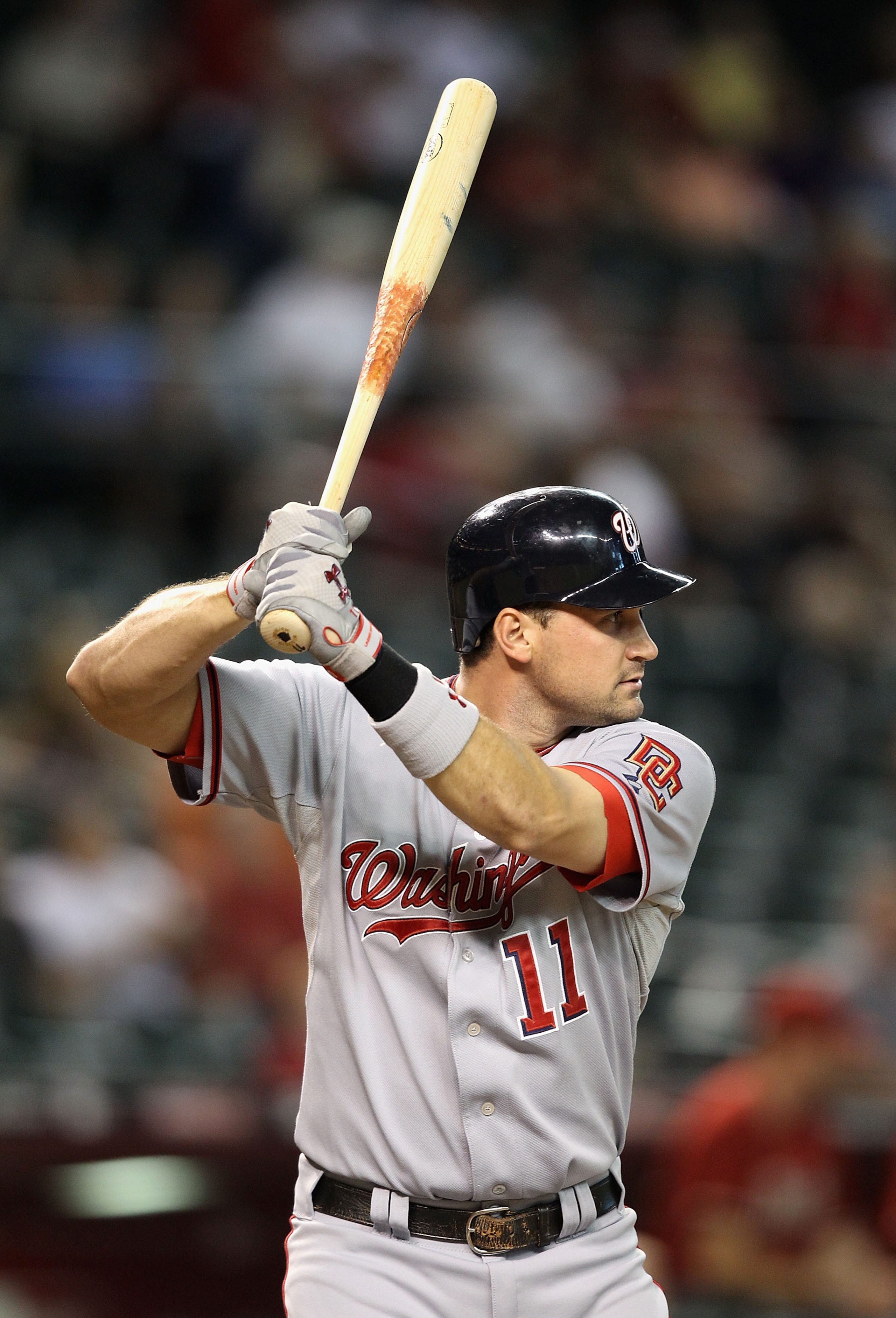 PHOENIX - AUGUST 04: Ryan Zimmerman #11 of the Washington Nationals at bat during the Major League Baseball game against the Arizona Diamondbacks at Chase Field on August 4, 2010 in Phoenix, Arizona. The Nationals defeated the Diamondbacks 7-2. (Photo b PHOENIX - AUGUST 04: Ryan Zimmerman #11 of the Washington Nationals at bat during the Major League Baseball game against the Arizona Diamondbacks at Chase Field on August 4, 2010 in Phoenix, Arizona. The Nationals defeated the Diamondbacks 7-2. (Photo b