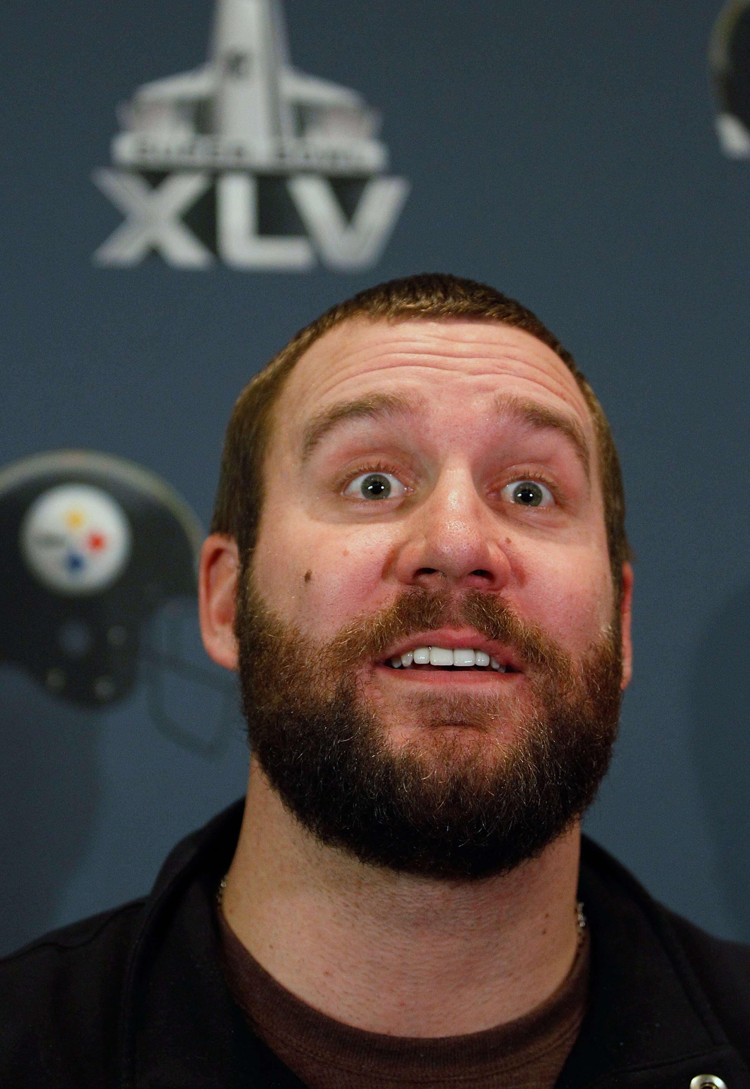 FORT WORTH, TX - JANUARY 31:  Quarterback Ben Roethlisberger #7 of the Pittsburgh Steelers talks with the media at the Omni Fort Worth Hotel on January 31, 2011 in Fort Worth, Texas. The Pittsburgh Steelers will play the Green Bay Packers in Super Bowl XL