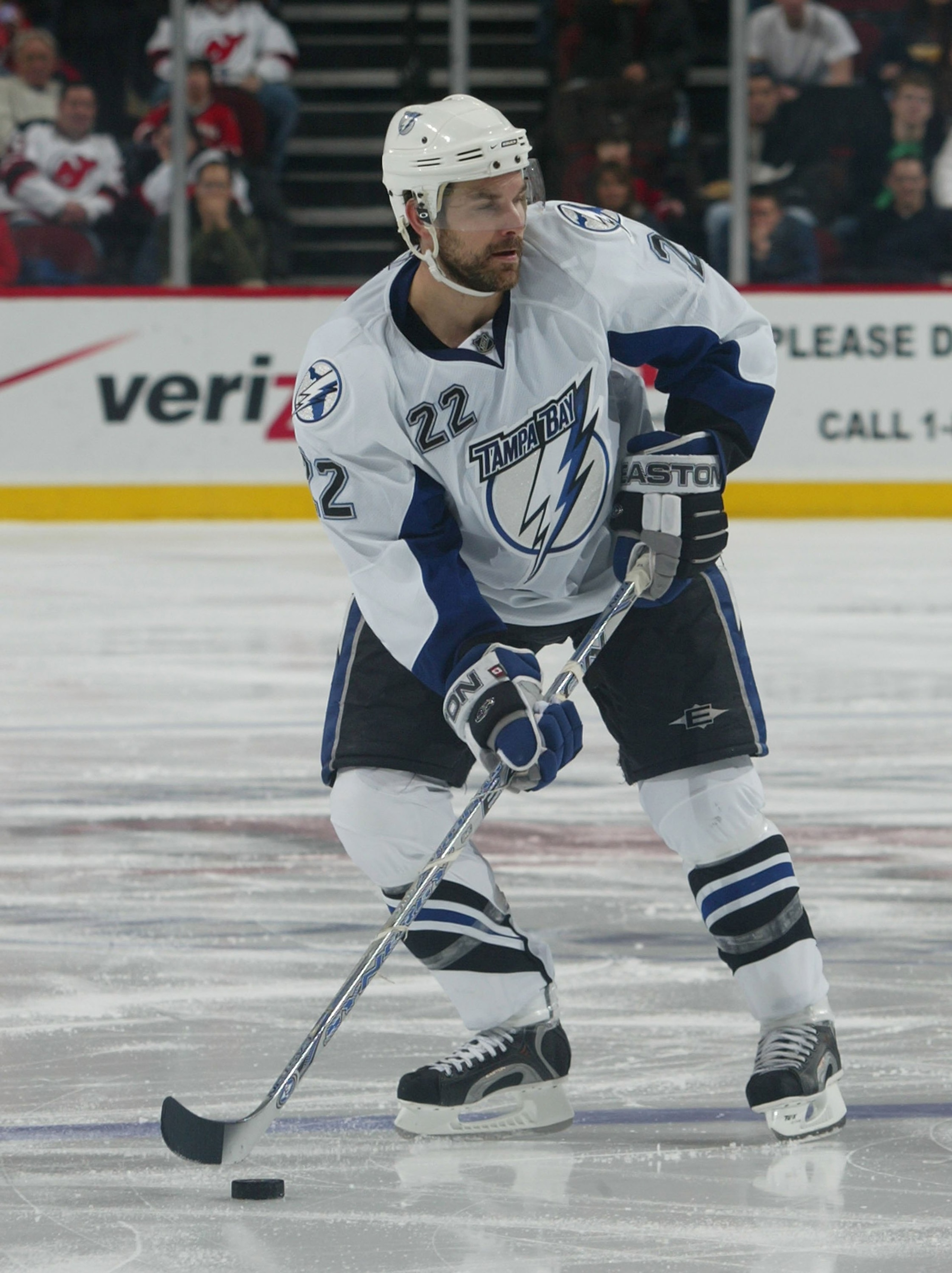 NEWARK, NJ - MARCH 07: Dan Boyle #22 of the Tampa Bay Lightning skates against the New Jersey Devils on March 7, 2008 at the Prudential Center in Newark, New Jersey. The Devils defeated the Lightning 2-1. (Photo by Bruce Bennett/Getty Images) NEWARK, NJ - MARCH 07: Dan Boyle #22 of the Tampa Bay Lightning skates against the New Jersey Devils on March 7, 2008 at the Prudential Center in Newark, New Jersey. The Devils defeated the Lightning 2-1. (Photo by Bruce Bennett/Getty Images)
