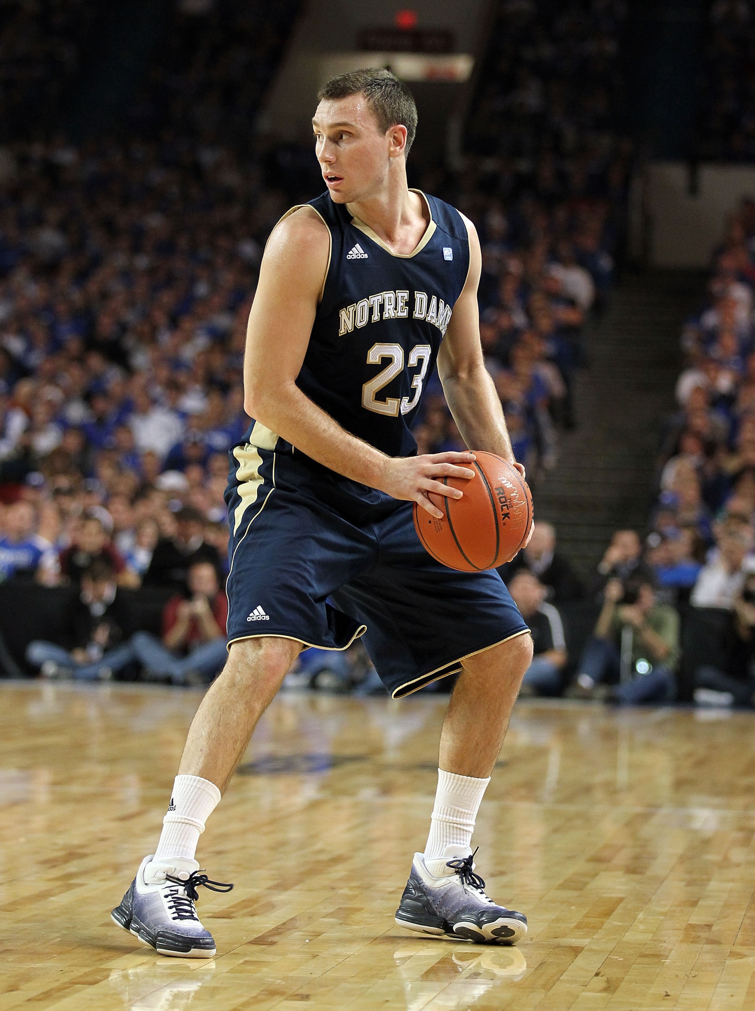 LOUISVILLE, KY - DECEMBER 08:  Ben Hansbrough #23 of the Notre Dame Fighting Irish dribbles the ball during the game against the Kentucky Wildcats   in the 2010 DIRECTV SEC/BIG EAST Invitational at Freedom Hall on December 8, 2010 in Louisville, Kentucky.