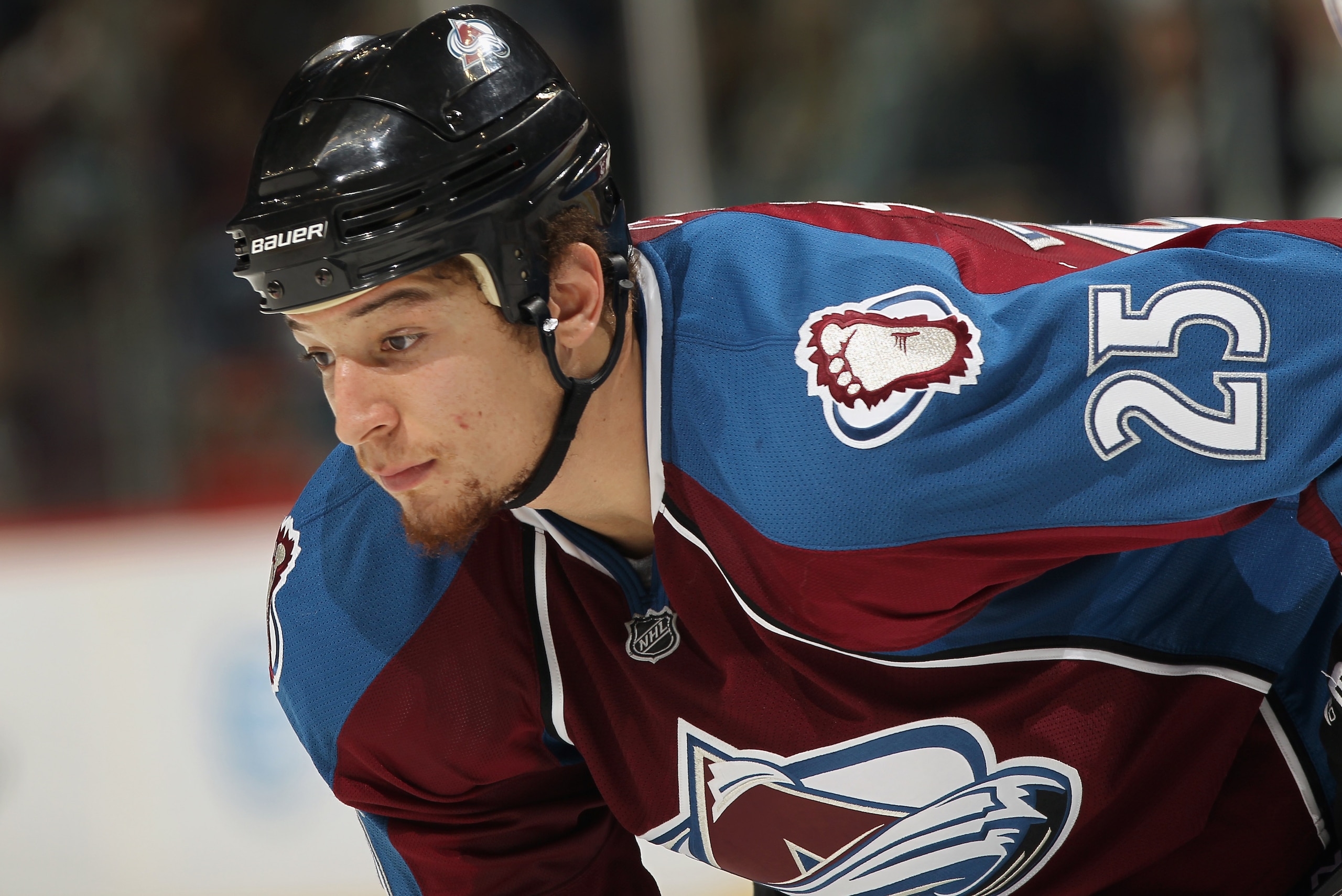 DENVER, CO - JANUARY 18:  Chris Stewart #25 of the Colorado Avalanche looks on during a break in the actionagainst the Vancouver Canucks at the Pepsi Center on January 18, 2011 in Denver, Colorado. The Avalanche defeated the Canucks 4-3 in overtime.  (Pho