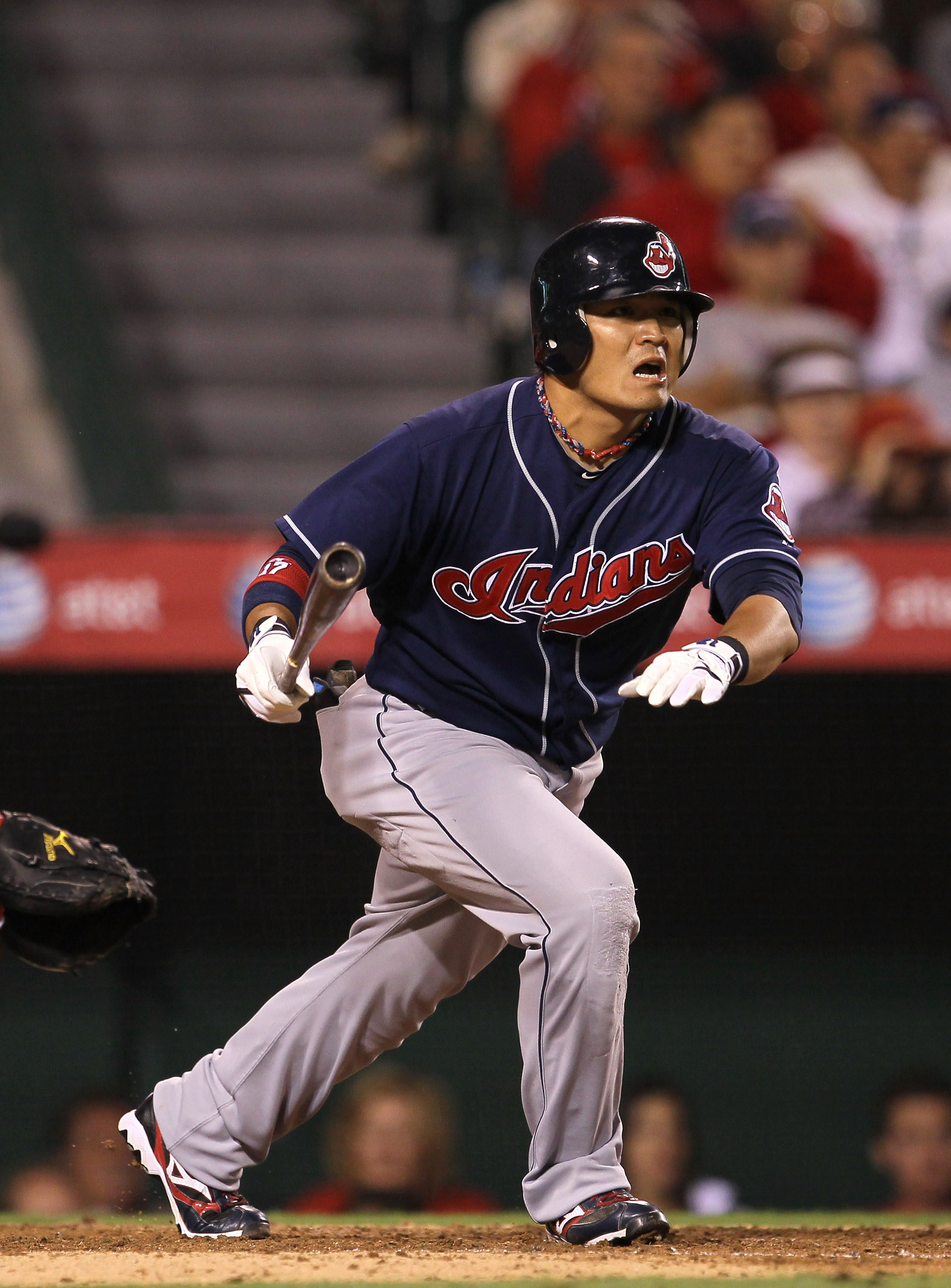 ANAHEIM, CA - SEPTEMBER 06:  Shin-Soo Choo #17 of the Cleveland Indians bats against the Los Angeles Angels of Anaheim on September 6, 2010 at Angel Stadium in Anaheim, California. The  Indians won 3-2.  (Photo by Stephen Dunn/Getty Images)