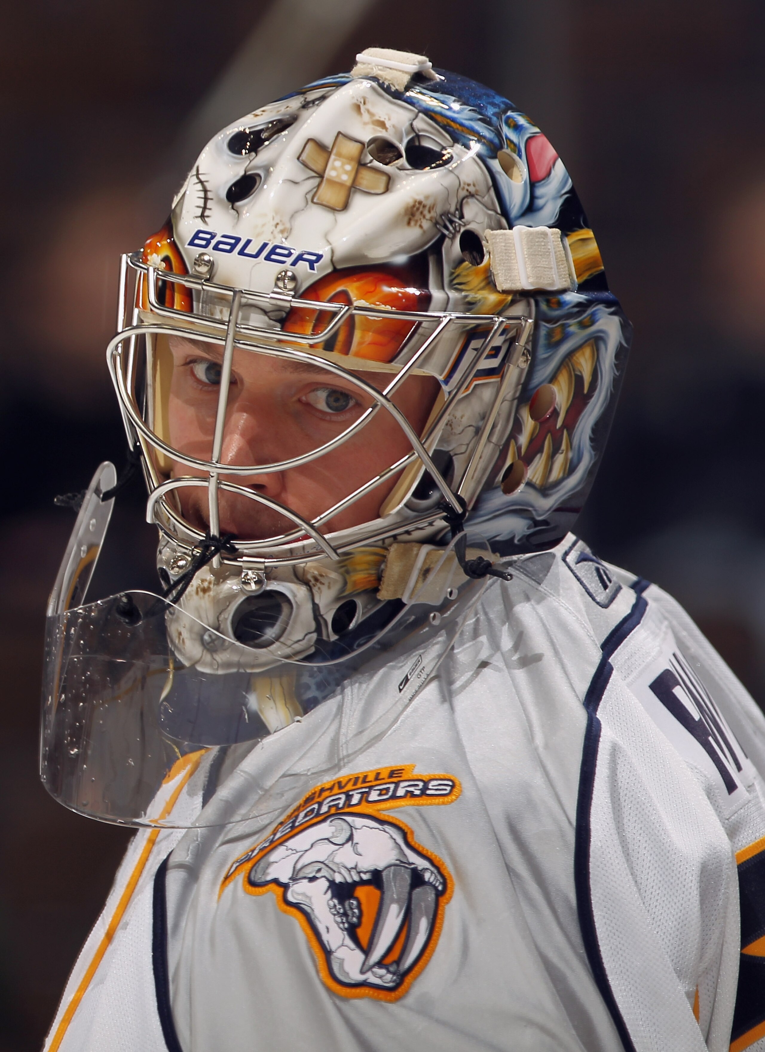 DENVER, CO - JANUARY 20:  Goalie Pekka Rinne #35 of the Nashville Predators warms up prior to facing the Colorado Avalanche at the Pepsi Center on January 20, 2011 in Denver, Colorado.  (Photo by Doug Pensinger/Getty Images)