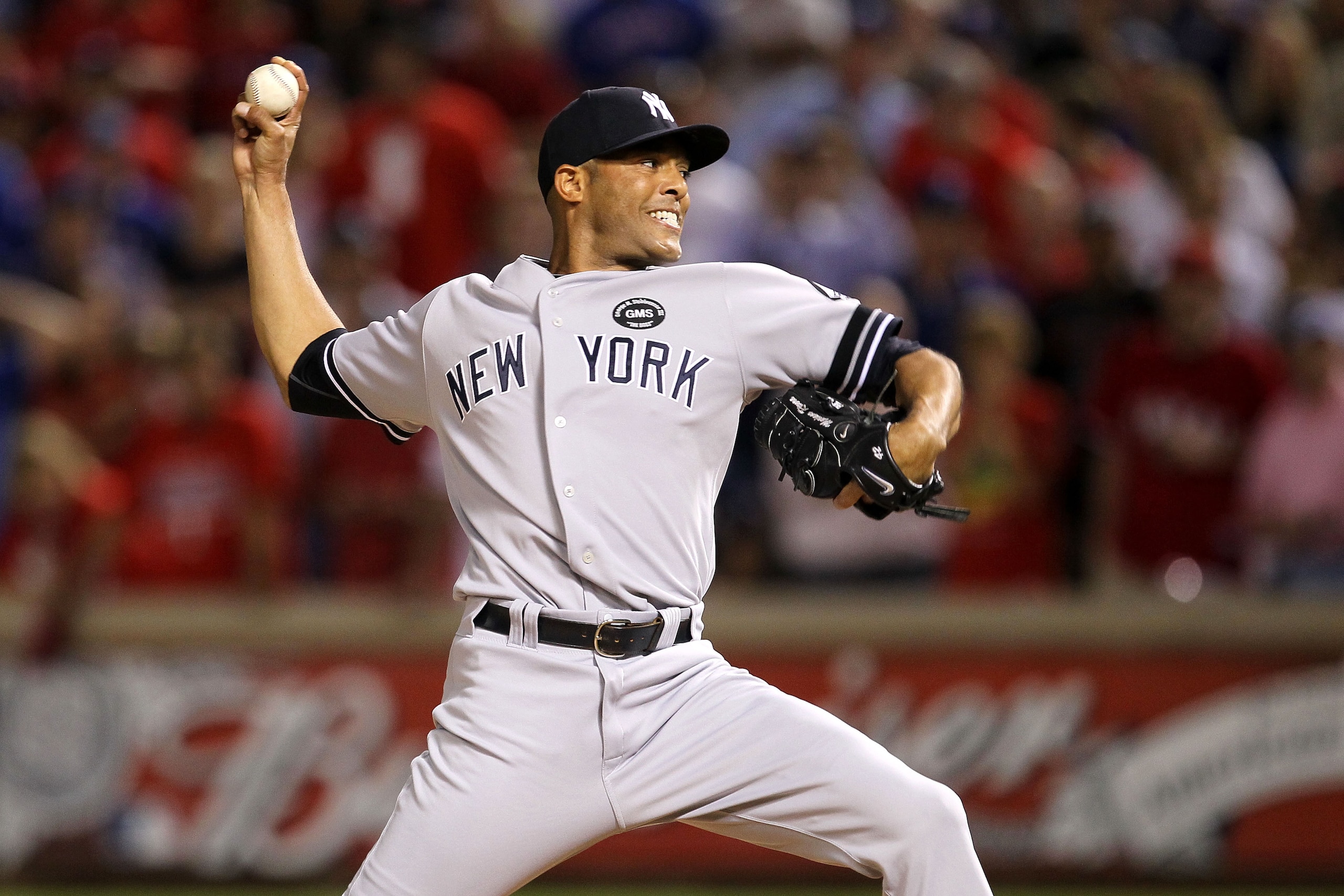 ARLINGTON, TX - OCTOBER 22:  Mariano Rivera #42 of the New York Yankees throws a pitch against the Texas Rangers in Game Six of the ALCS during the 2010 MLB Playoffs at Rangers Ballpark in Arlington on October 22, 2010 in Arlington, Texas. The Rangers won