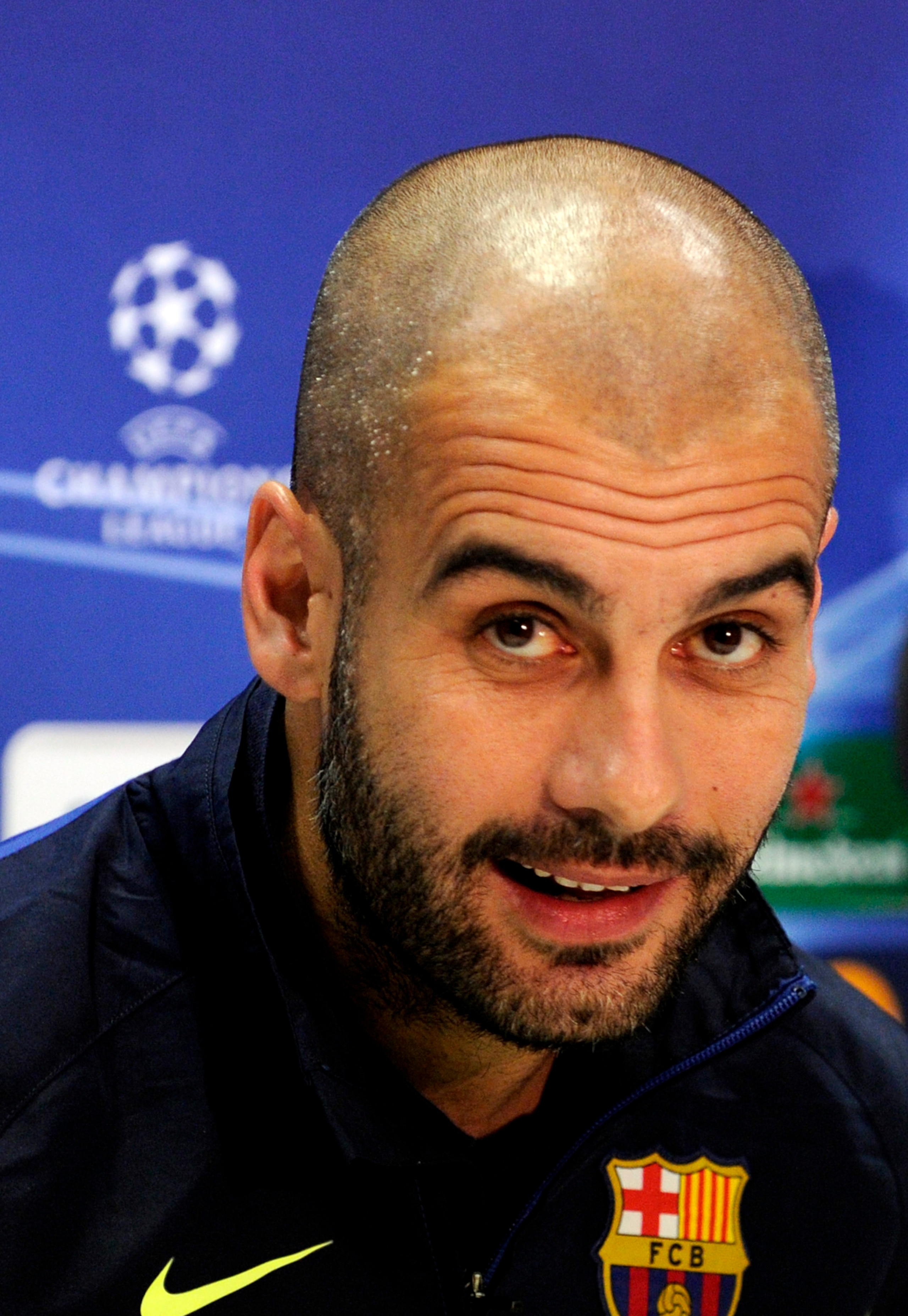 MILAN, ITALY - APRIL 19:  FC Barcelona Head Coach Josep Guardiola during the Press Conference at Giuseppe Meazza Stadium on April 19, 2010 in Milan, Italy.  (Photo by Claudio Villa/Getty Images)