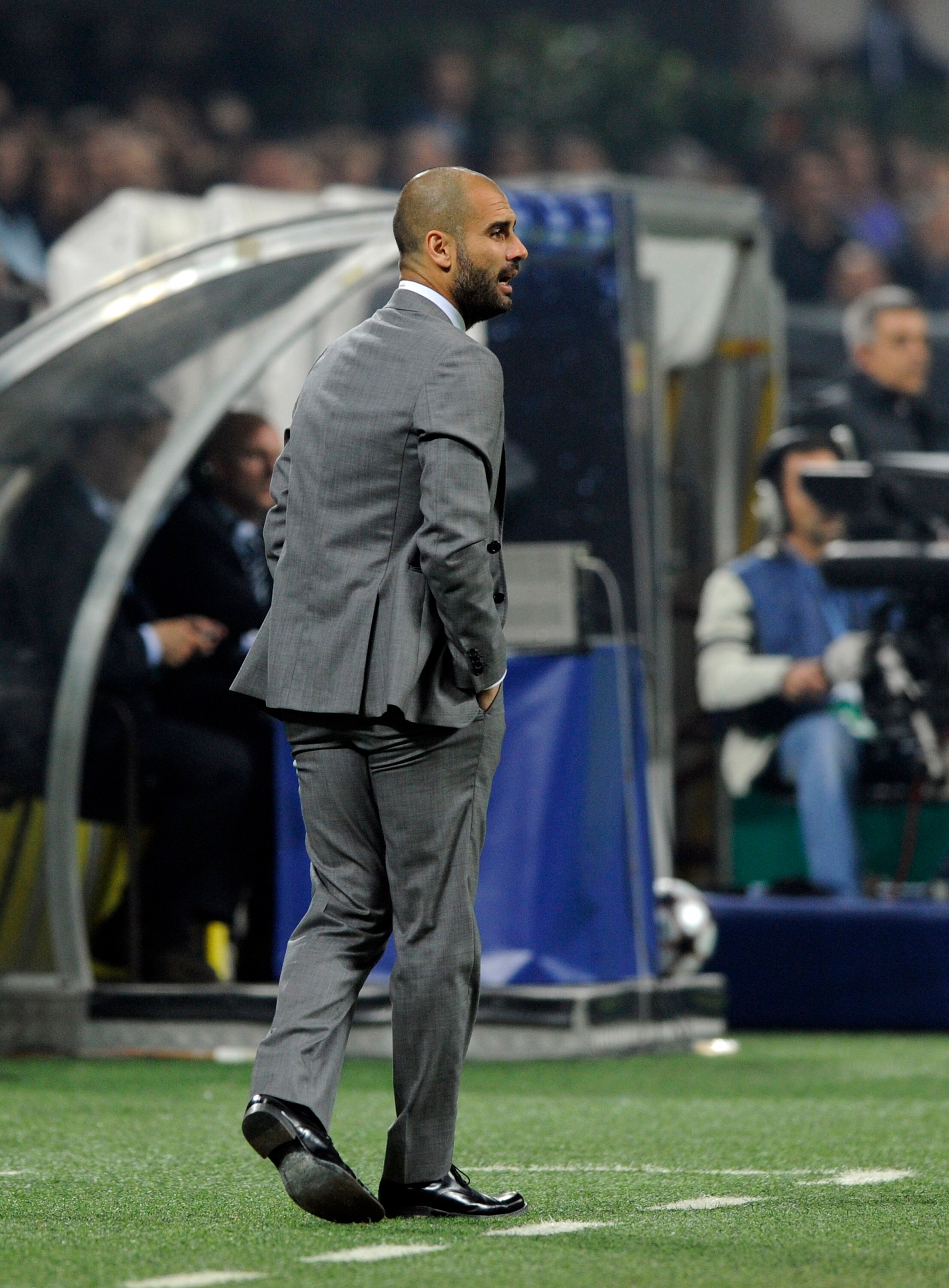 MILAN, ITALY - APRIL 20:  Barcelona Head Coach Josep Guardiola during the UEFA Champions League Semi Final First Leg match between Inter Milan and Barcelona at Giuseppe Meazza Stadium on April 20, 2010 in Milan, Italy.  (Photo by Claudio Villa/Getty Image