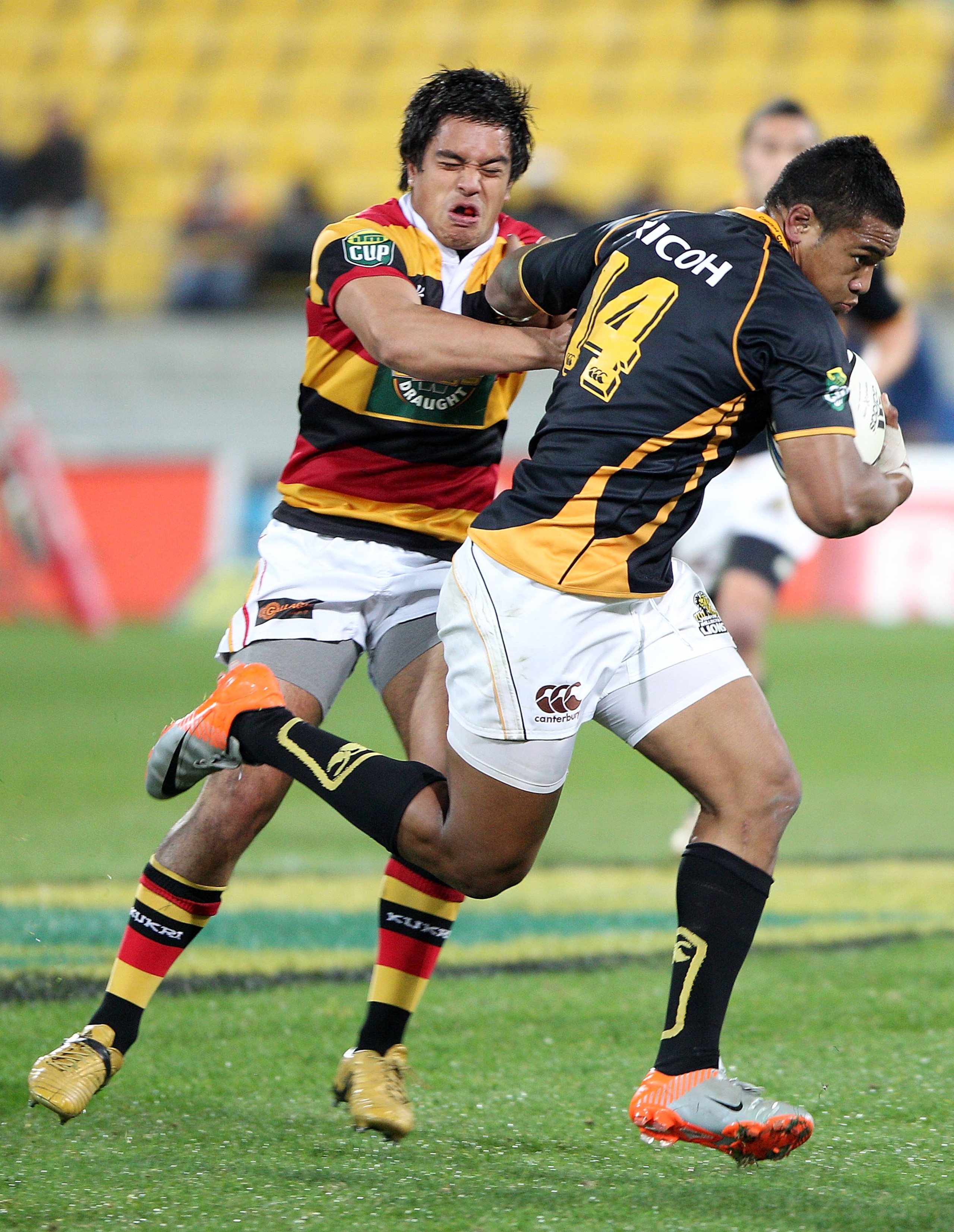 WELLINGTON, NEW ZEALAND - AUGUST 21: Julian Savea of Wellington fends off Trent Renata of Waikato during the round four ITM Cup match between Wellington and Waikato at Westpac Stadium on August 21, 2010 in Wellington, New Zealand. (Photo by Hagen Hopkin WELLINGTON, NEW ZEALAND - AUGUST 21: Julian Savea of Wellington fends off Trent Renata of Waikato during the round four ITM Cup match between Wellington and Waikato at Westpac Stadium on August 21, 2010 in Wellington, New Zealand. (Photo by Hagen Hopkin