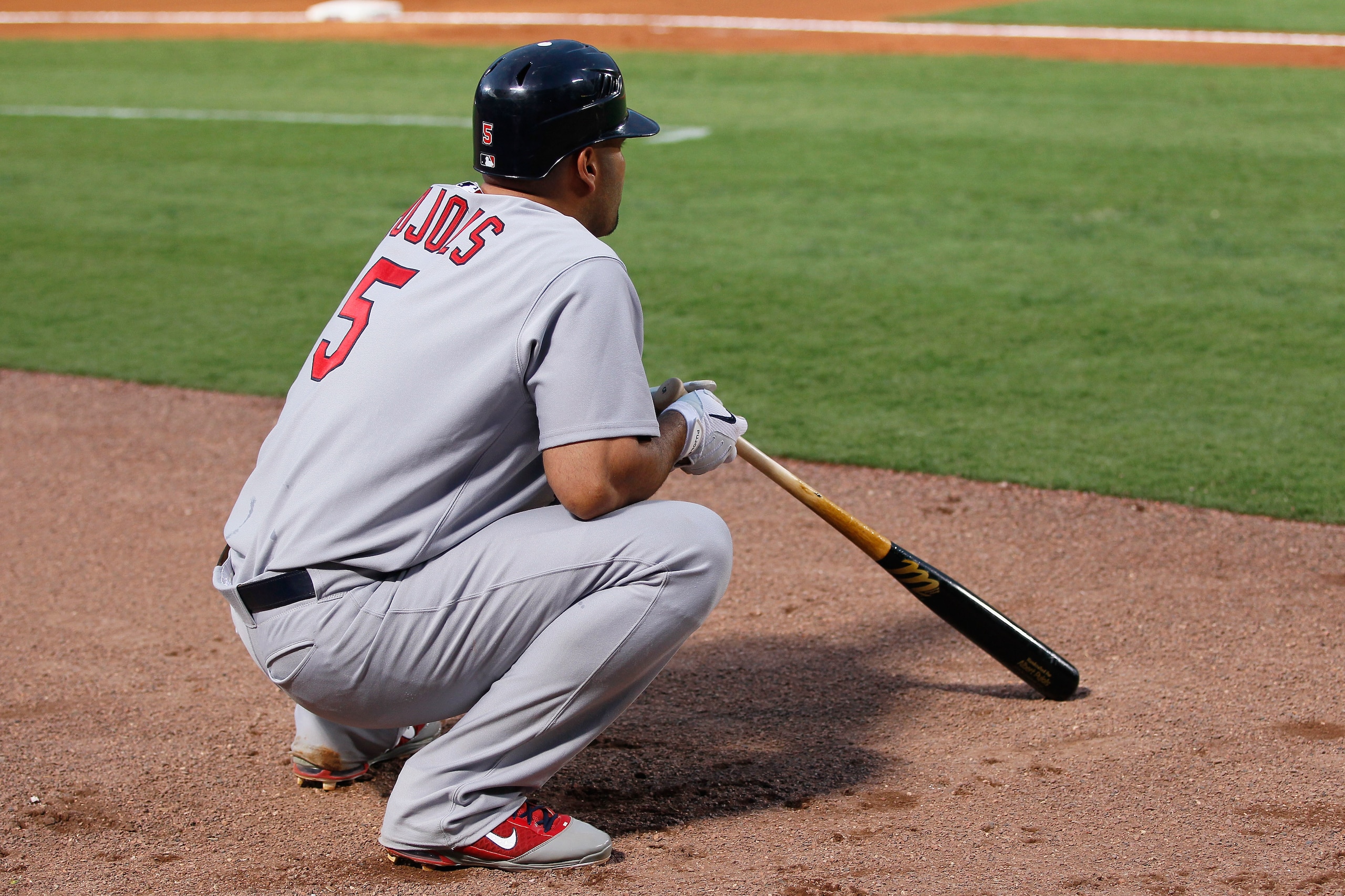 ATLANTA - SEPTEMBER 09: Albert Pujols #5 of the St. Louis Cardinals against the Atlanta Braves at Turner Field on September 9, 2010 in Atlanta, Georgia. (Photo by Kevin C. Cox/Getty Images) ATLANTA - SEPTEMBER 09: Albert Pujols #5 of the St. Louis Cardinals against the Atlanta Braves at Turner Field on September 9, 2010 in Atlanta, Georgia. (Photo by Kevin C. Cox/Getty Images)
