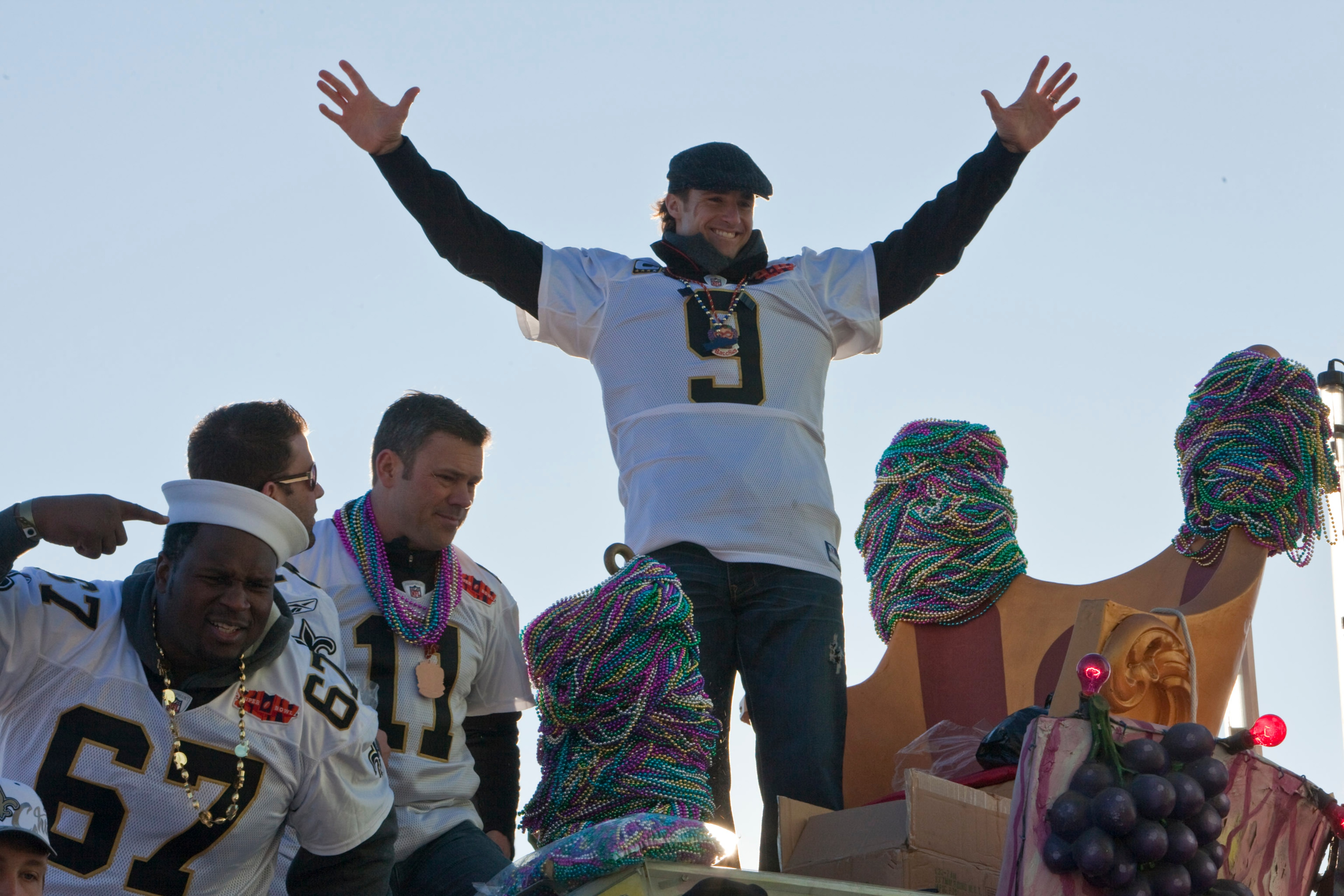 NEW ORLEANS - FEBRUARY 09: New Orleans Saints Quarterback Drew Brees #9 celebrates during the New Orleans Saints Super Bowl XLIV Victory Parade on February 9, 2010 in New Orleans, Louisiana. (Photo by Skip Bolen/Getty Images) NEW ORLEANS - FEBRUARY 09: New Orleans Saints Quarterback Drew Brees #9 celebrates during the New Orleans Saints Super Bowl XLIV Victory Parade on February 9, 2010 in New Orleans, Louisiana. (Photo by Skip Bolen/Getty Images)