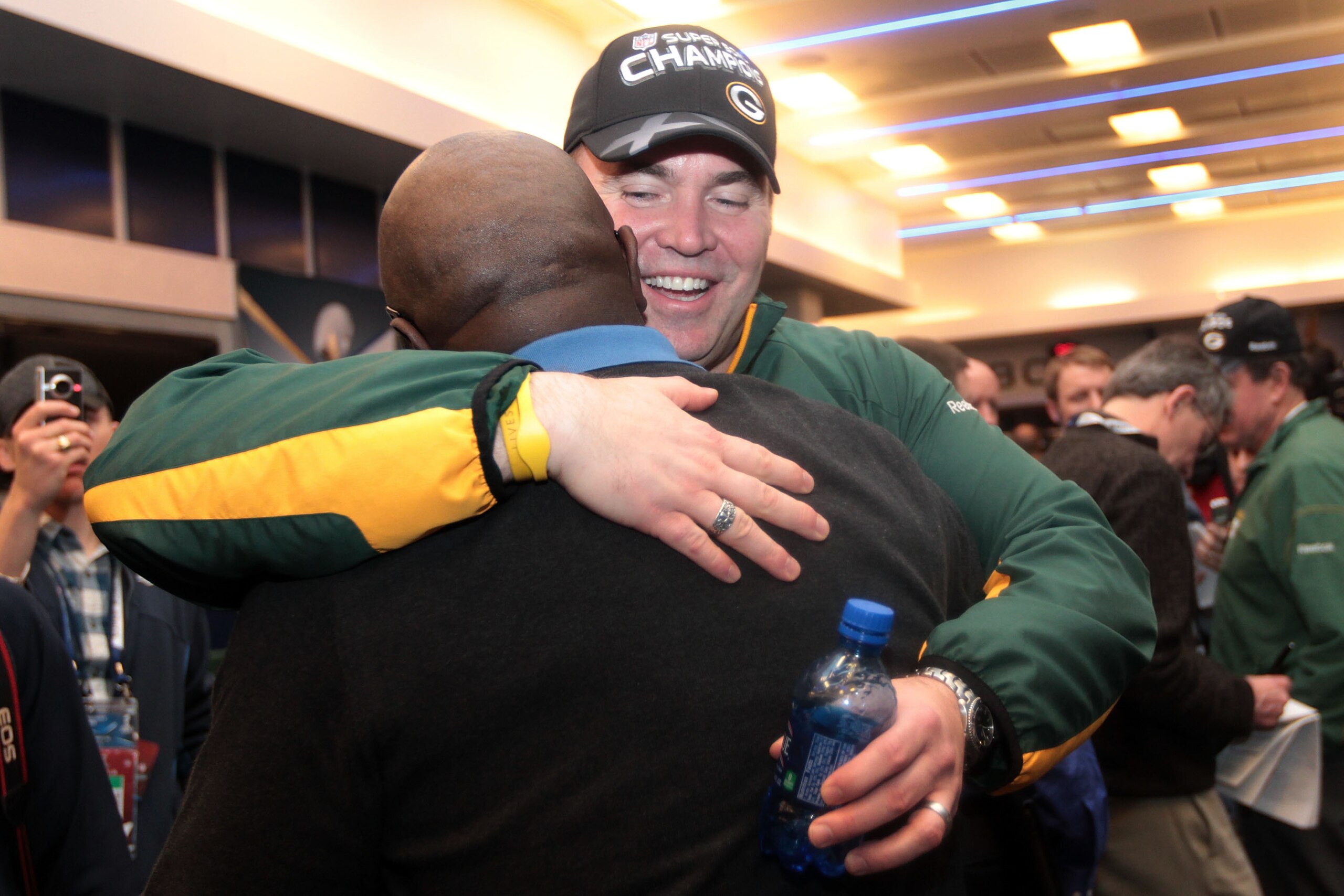 ARLINGTON, TX - FEBRUARY 06:  Head coach Mike McCarthy of the Green Bay Packers celebrates after they defeated the Pittsburgh Steelers 31 to 25 in Super Bowl XLV at Cowboys Stadium on February 6, 2011 in Arlington, Texas.  (Photo by Jamie Squire/Getty Ima