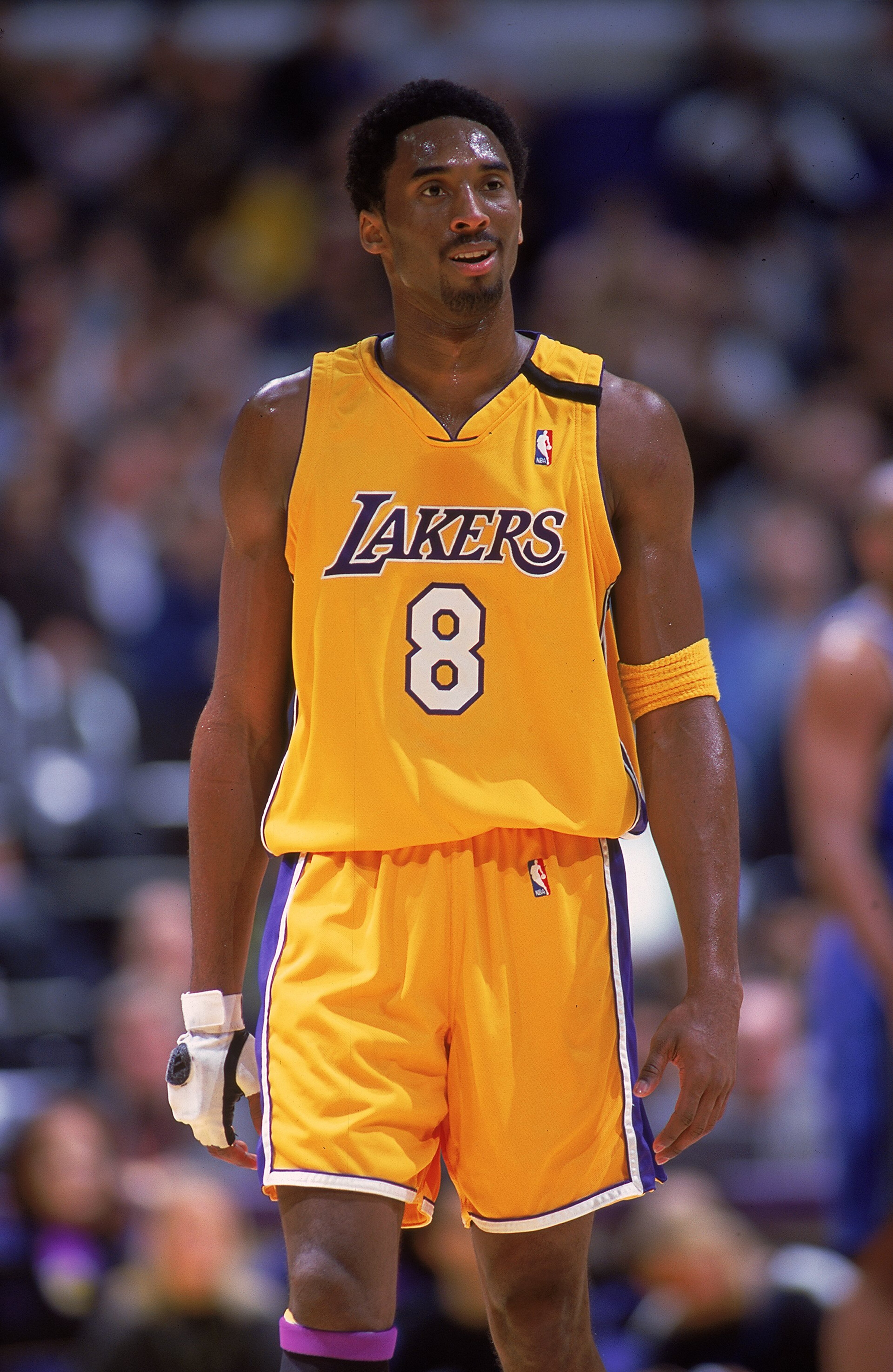 5 Dec 1999: Kobe Bryant #8 of the Los Angeles Lakers looks on from the court during the game against the Orlando Magic at the Staples Center in Los Angeles, California. The Lakers defeated the Magic 117-100. Mandatory Credit: Donald Miralle /Allsport 5 Dec 1999: Kobe Bryant #8 of the Los Angeles Lakers looks on from the court during the game against the Orlando Magic at the Staples Center in Los Angeles, California. The Lakers defeated the Magic 117-100. Mandatory Credit: Donald Miralle /Allsport