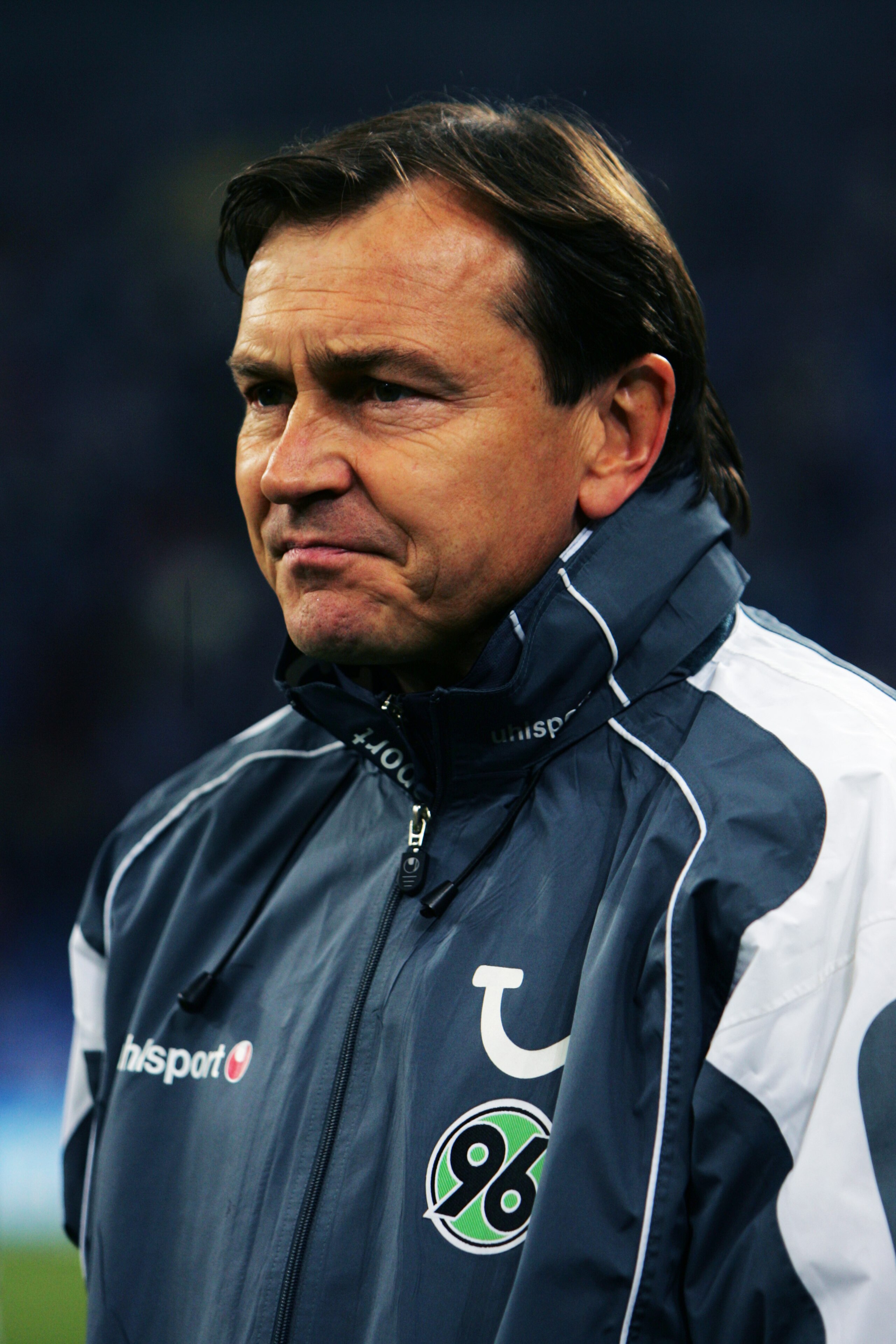 GELSENKIRCHEN, GERMANY - FEBRUARY 27:  A portrait of Ewald Lienen coach of Hannover during the Bundesliga match between FC Schalke 04 and Hannover 96 at The Arean Auf Schalke on February 27, 2005 in Gelsenkirchen, Germany.  (Photo by Stuart Franklin/Getty
