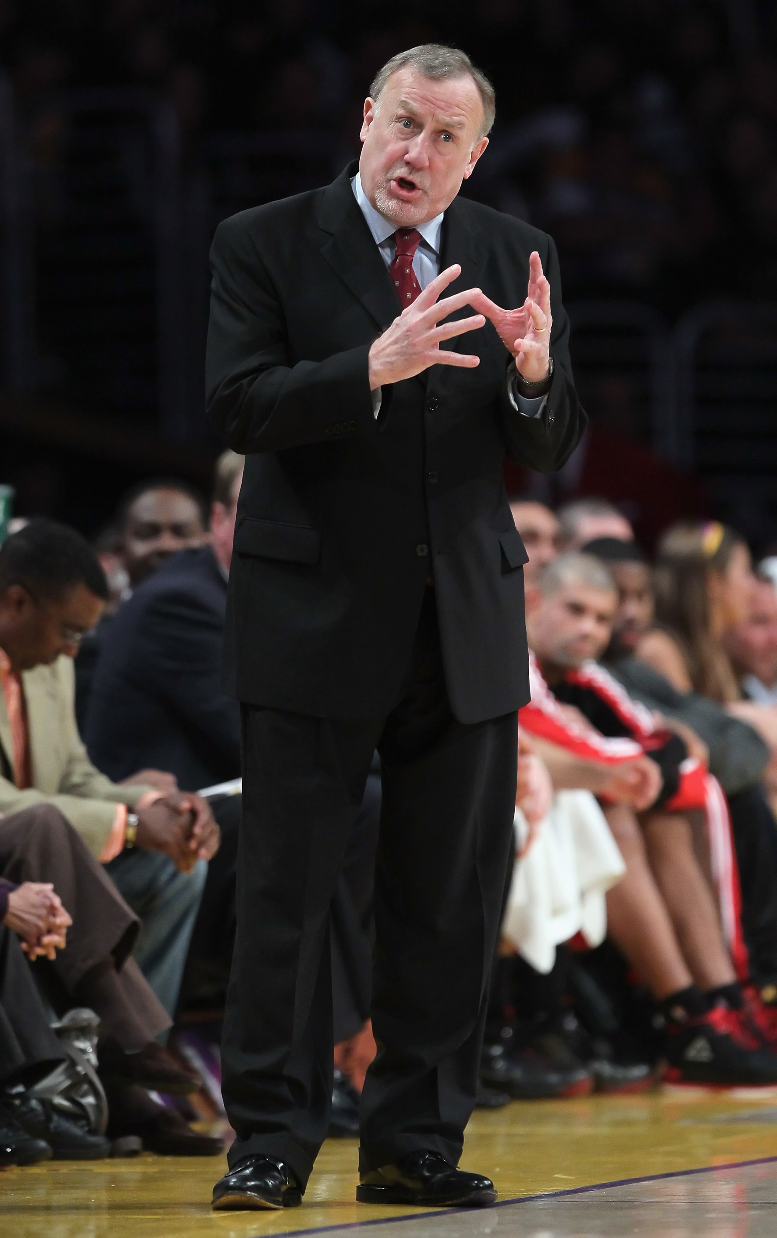 LOS ANGELES, CA - FEBRUARY 01:  Houston Rockets head coach Rick Adelman gestures during the game against the Los Angeles Lakers at Staples Center on February 1, 2011 in Los Angeles, California. The Lakers defeated the Rockets 114-106. NOTE TO USER: User e