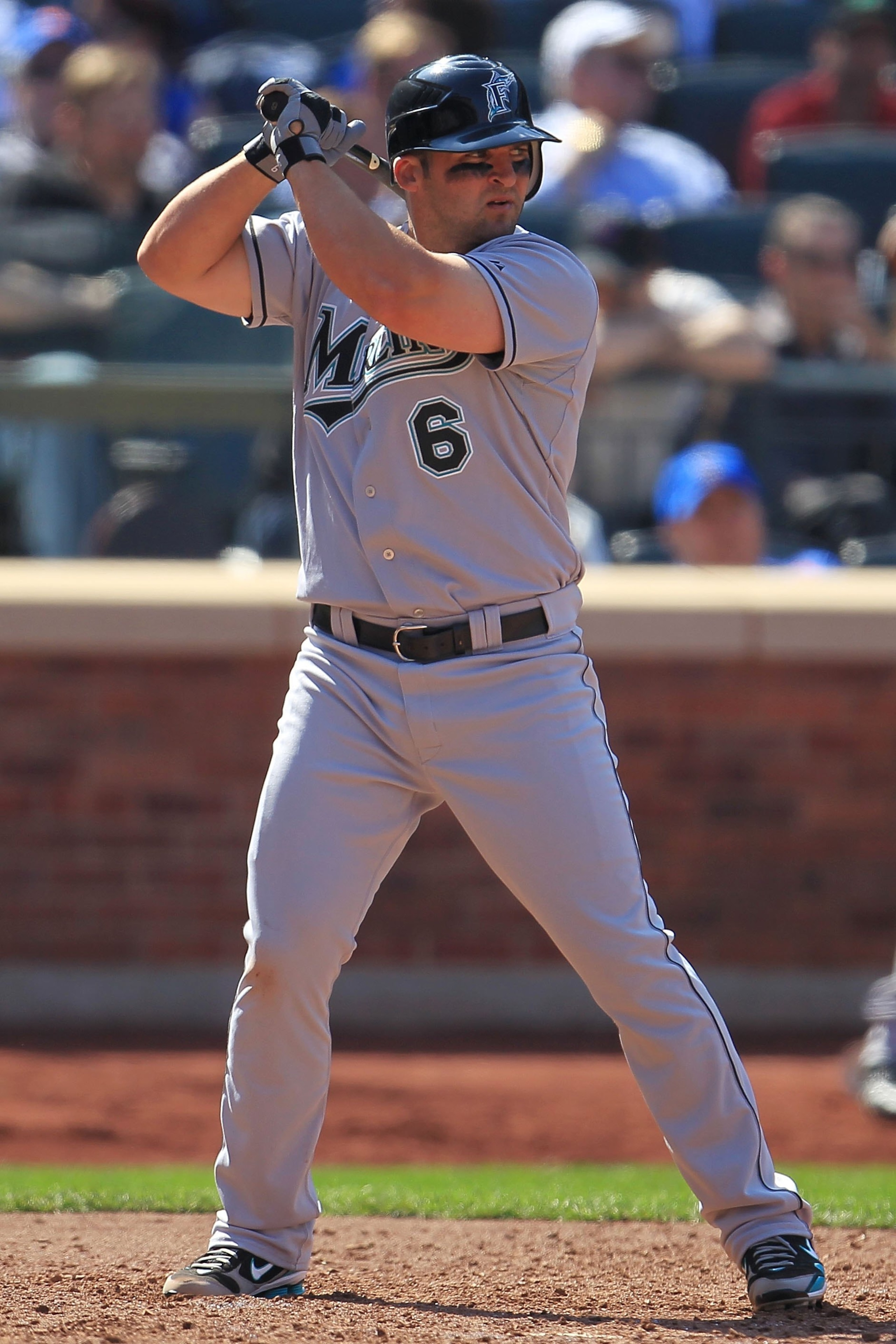 NEW YORK - APRIL 05: Dan Uggla #6 of the Florida Marlins bats against the New York Mets during their Opening Day game at Citi Field on April 5, 2010 in the Flushing neighbourhood of the Queens borough of New York City.  (Photo by Chris McGrath/Getty Image