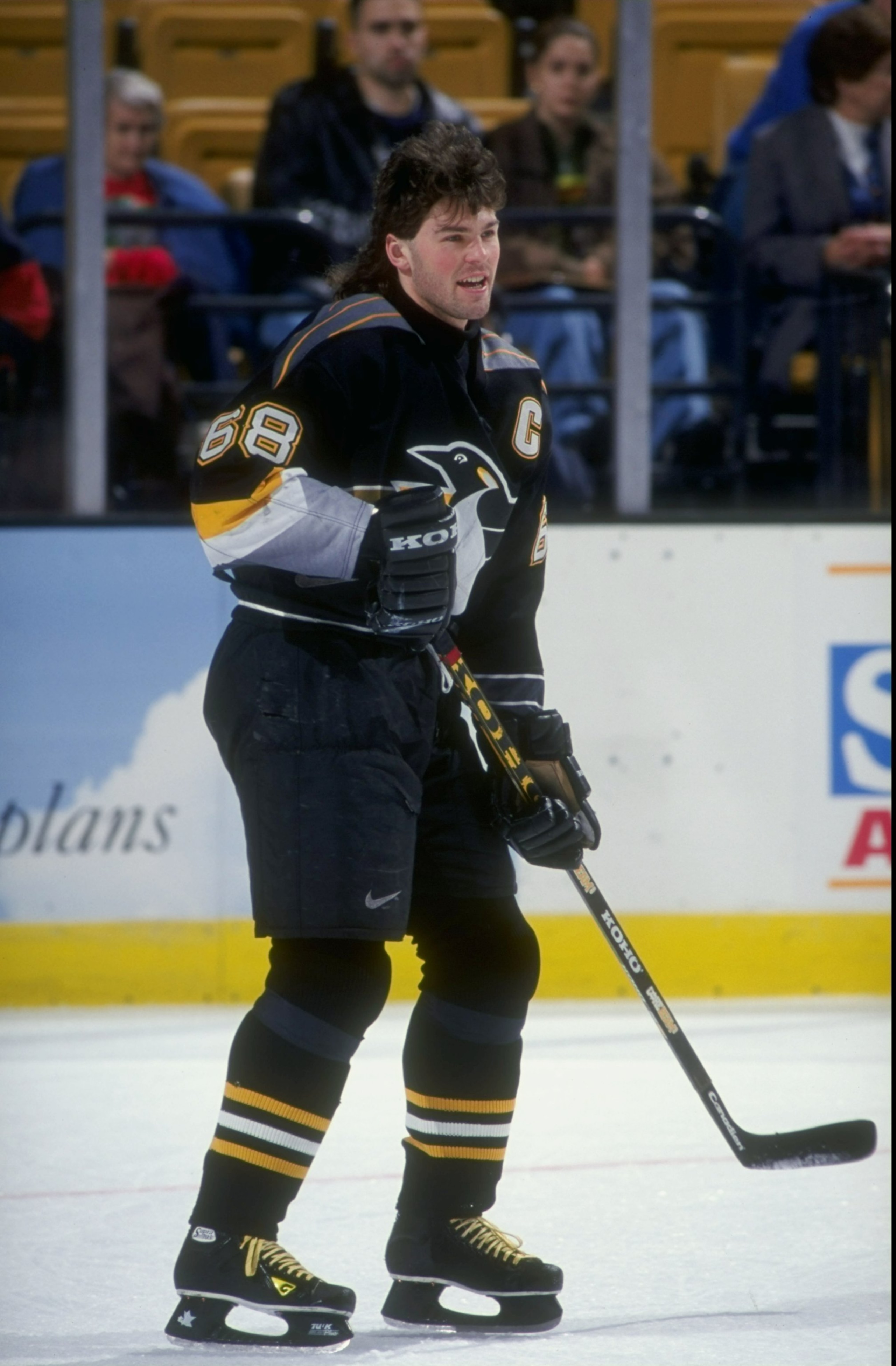 5 Dec 1998:  Rightwinger Jaromir Jagr #68 of the Pittsburgh Penguins looks on during a game against the Boston Bruins at the Fleet Center in Boston, Massachusetts. The Bruins defeated the Penguins 2-1. Mandatory Credit: Steve Babineau  /Allsport
