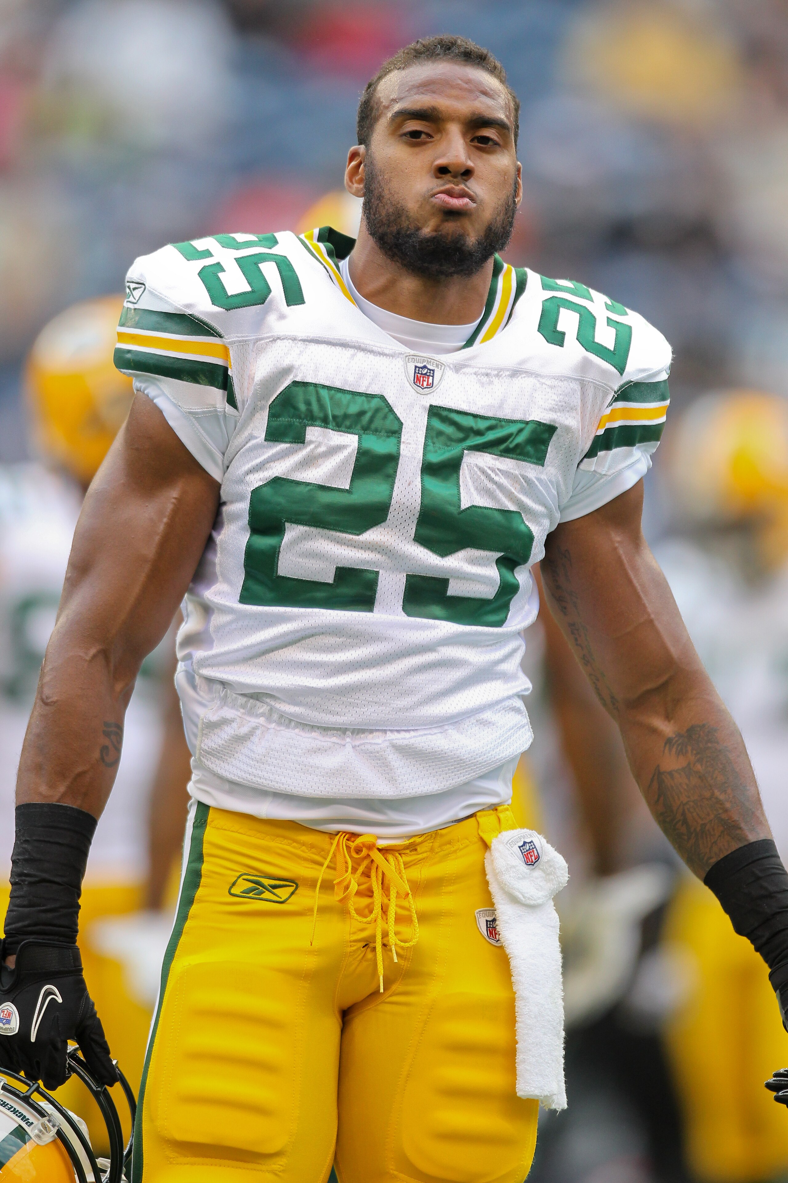 SEATTLE - AUGUST 21:  Running back Ryan Grant #25 of the Green Bay Packers looks on during warmups prior to the preseason game against the Seattle Seahawks at Qwest Field on August 21, 2010 in Seattle, Washington. (Photo by Otto Greule Jr/Getty Images)