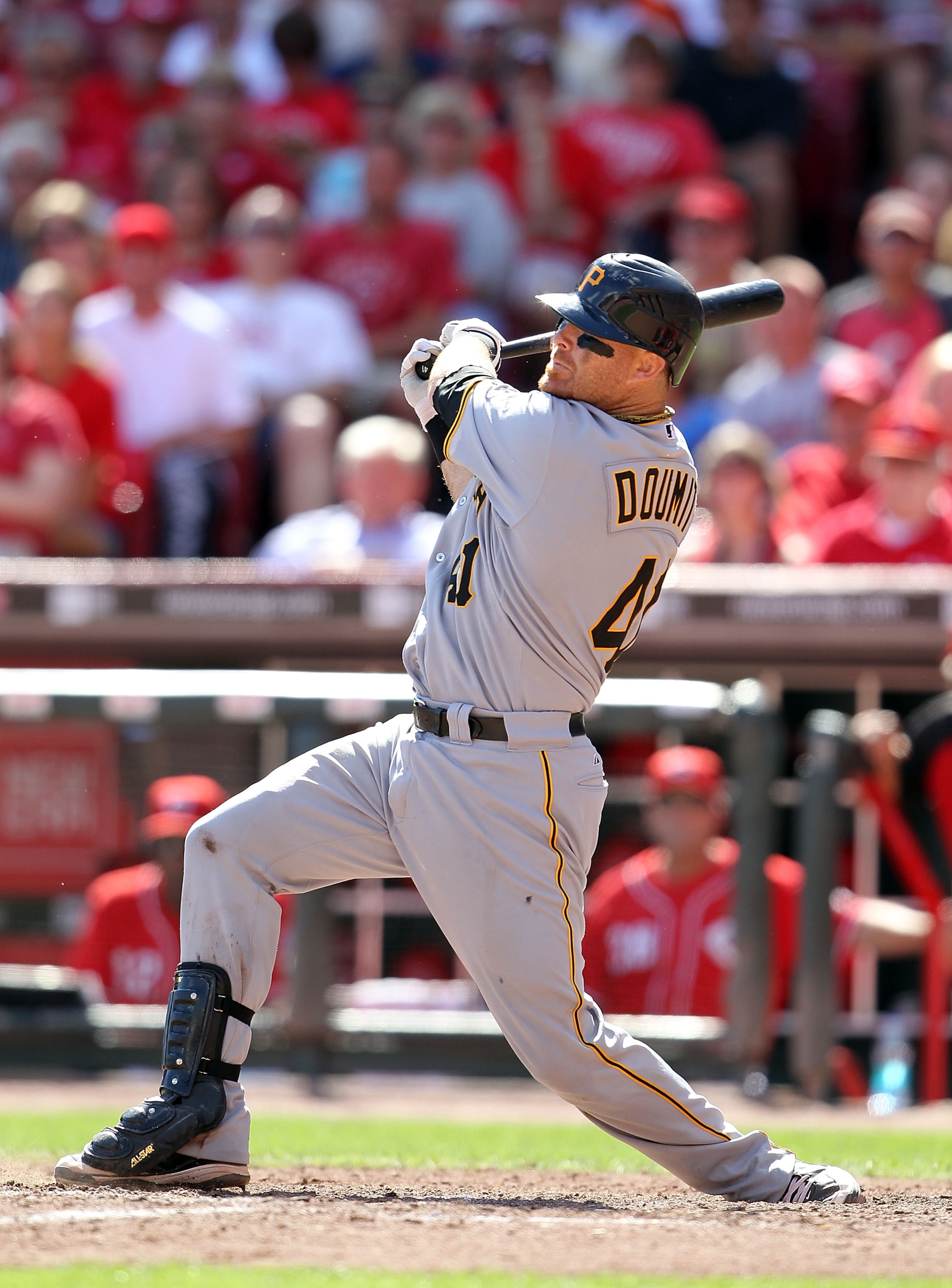 CINCINNATI - SEPTEMBER 12: Ryan Doumit #41 of the Pittsburgh Pirates is pictured during the game against the Cincinnati Reds at Great American Ballpark on September 12, 2010 in Cincinnati, Ohio.  (Photo by Andy Lyons/Getty Images)