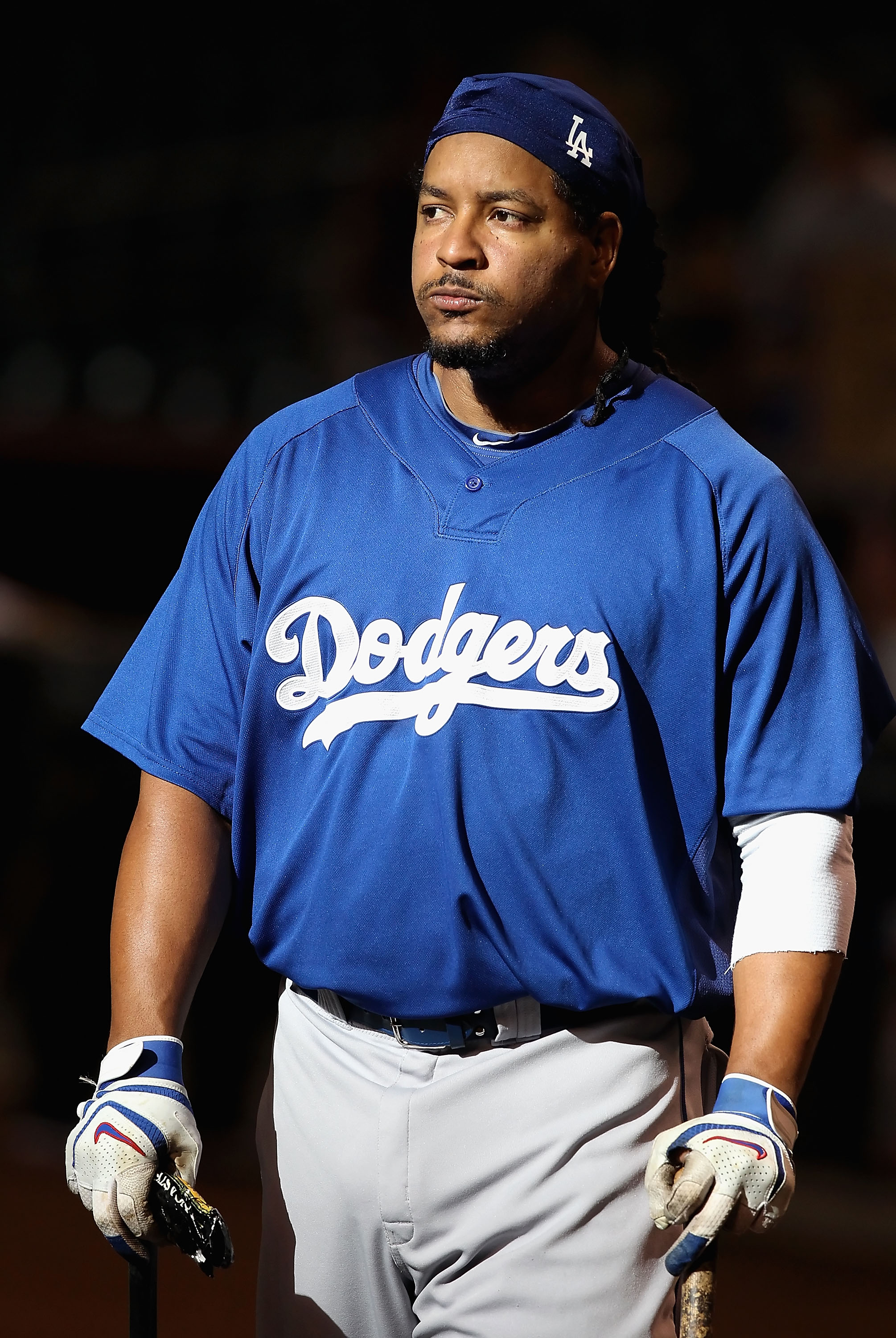 PHOENIX - JULY 03:  Manny Ramirez #99 of the Los Angeles Dodgers takes batting practice before the Major League Baseball game against the Arizona Diamondbacks at Chase Field on July 3, 2010 in Phoenix, Arizona.  (Photo by Christian Petersen/Getty Images)