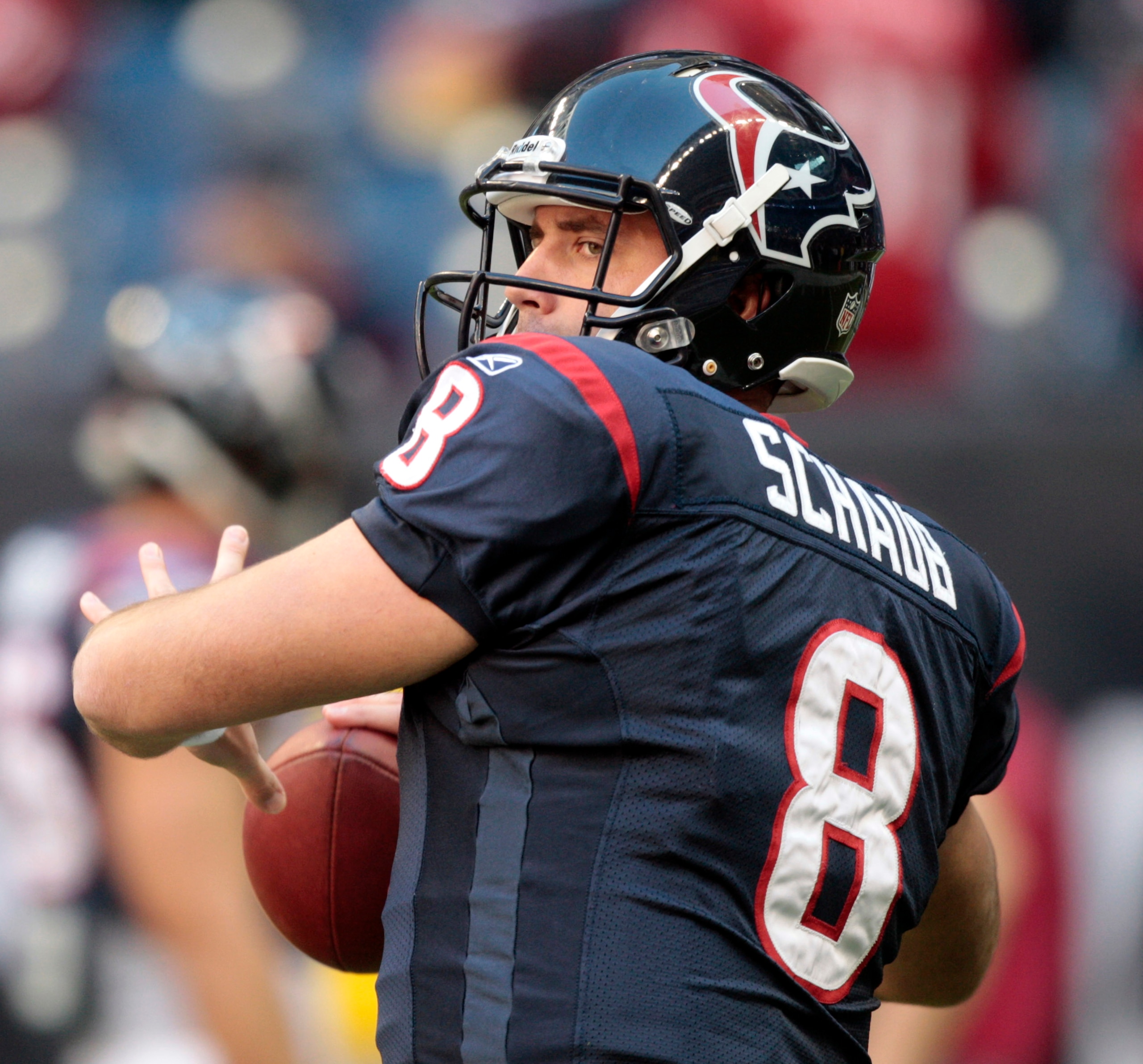 HOUSTON, TX - JANUARY 02:  Quarterback Matt Schaub #8 of the Houston Texans during warm ups before playing Jacksonville Jaguars at Reliant Stadium on January 2, 2011 in Houston, Texas.  (Photo by Bob Levey/Getty Images)