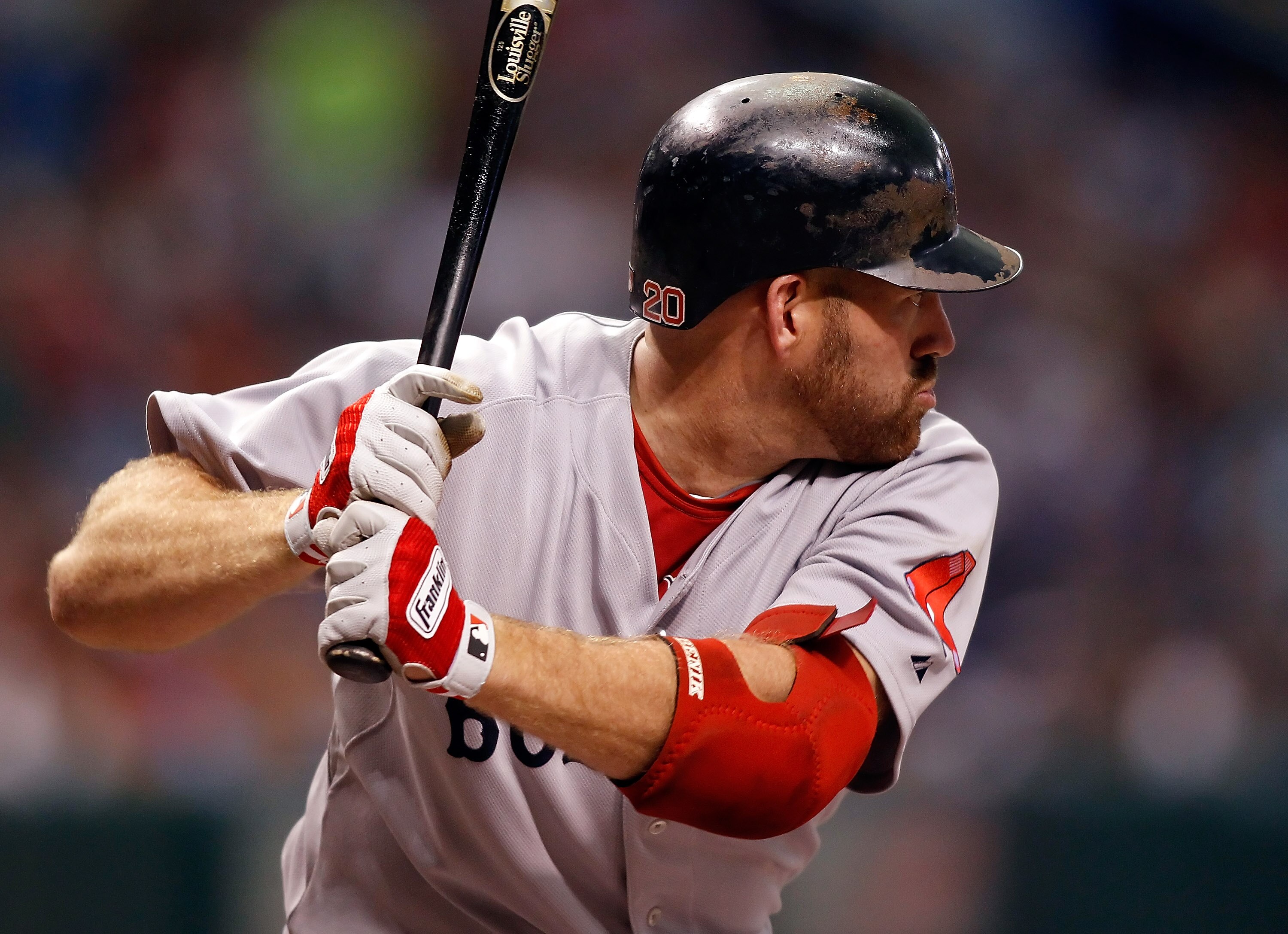 ST. PETERSBURG - JULY 07:  Infielder Kevin Youkilis #20 of the Boston Red Sox bats against the Tampa Bay Rays during the game at Tropicana Field on July 7, 2010 in St. Petersburg, Florida.  (Photo by J. Meric/Getty Images)