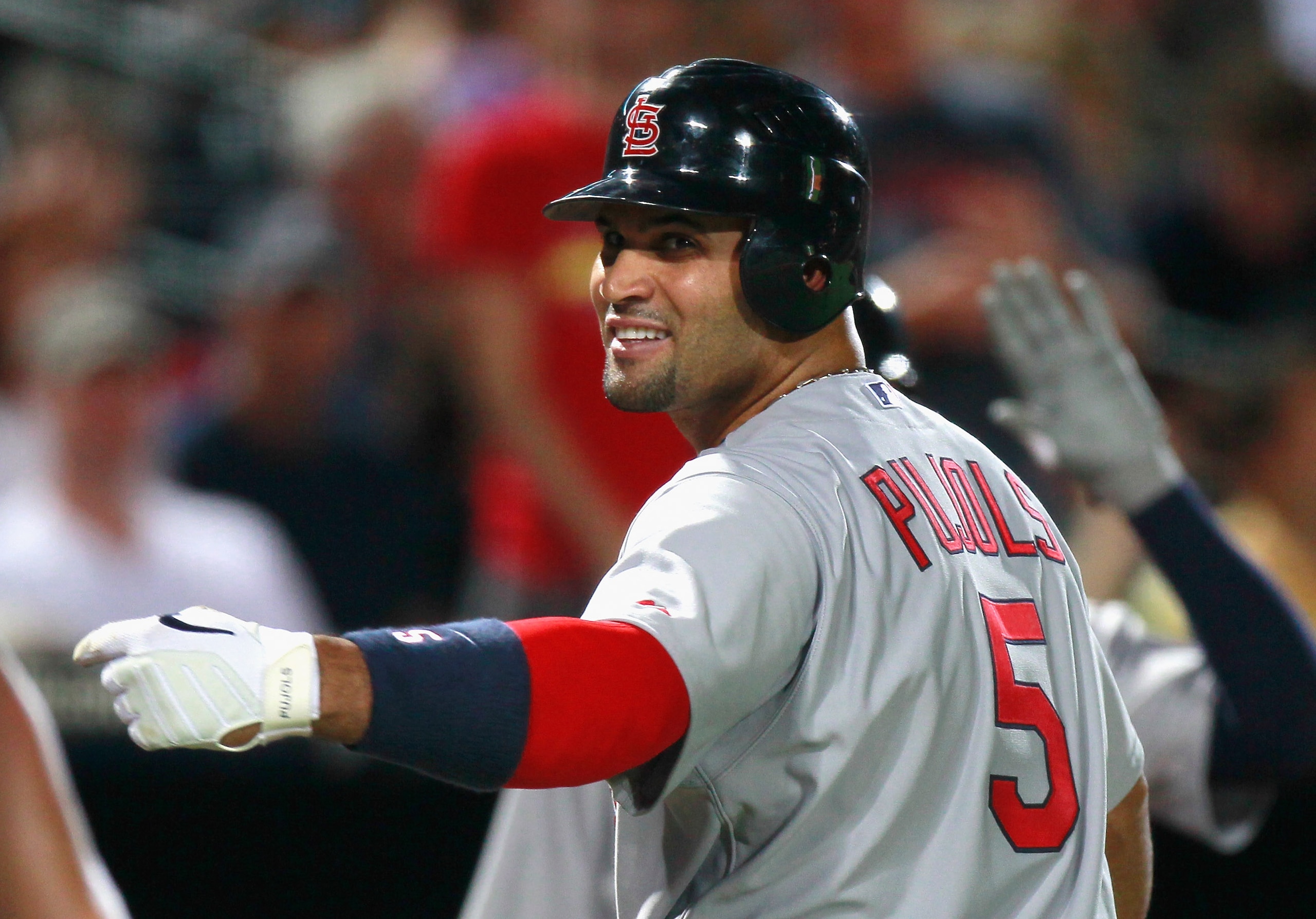ATLANTA - SEPTEMBER 09:  Albert Pujols #5 of the St. Louis Cardinals against the Atlanta Braves at Turner Field on September 9, 2010 in Atlanta, Georgia.  (Photo by Kevin C. Cox/Getty Images)