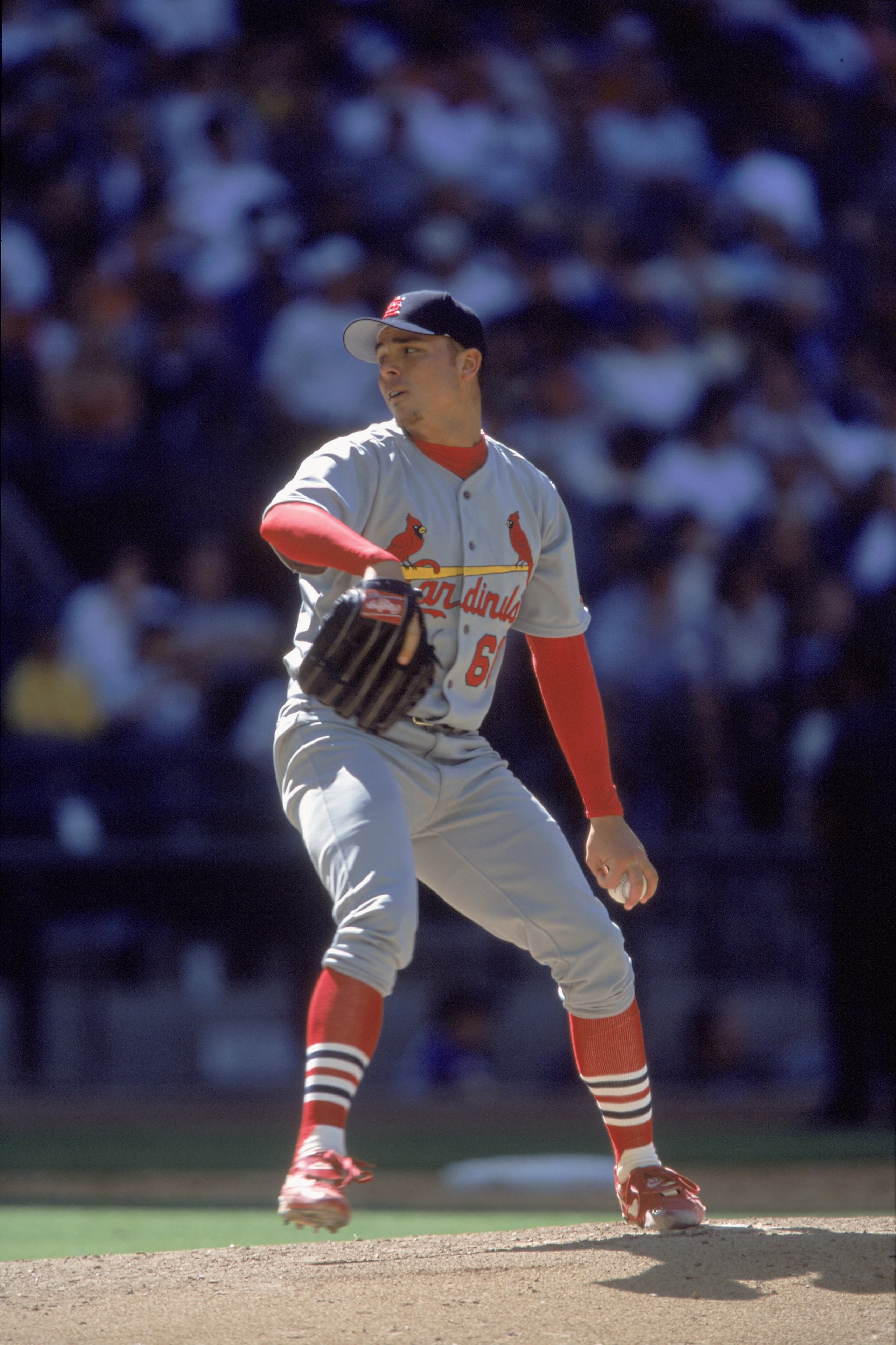 8 Apr 2001:  Rick Ankiel #66 of the St. Louis Cardinals winds back to pitch the ball during the game against the Arizona Diamondbacks at the Bank One Ballpark in Phoenix, Arizona. The Cardinals defeated the Diamondbacks 9-4.Mandatory Credit: Todd Warshaw