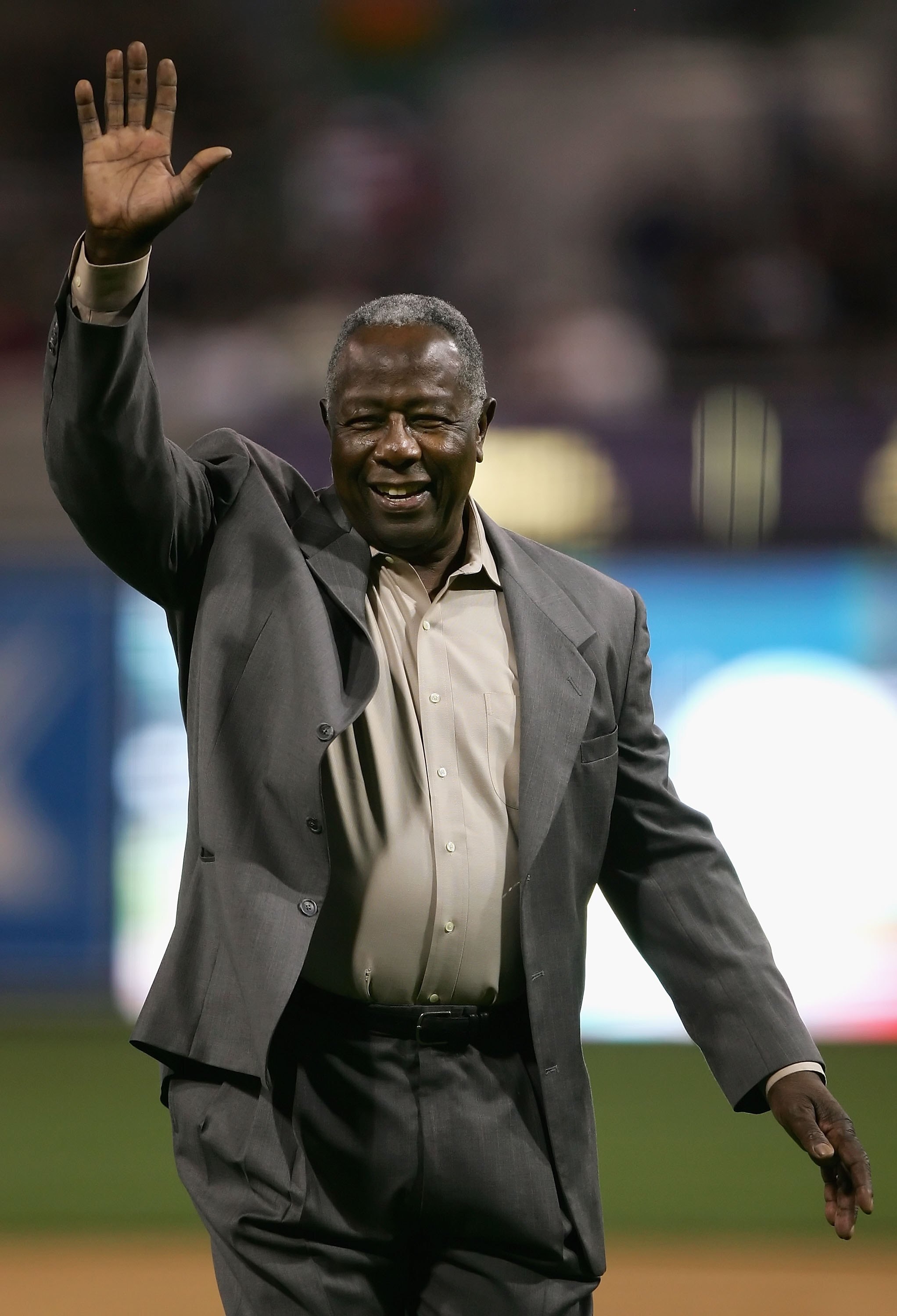 SAN DIEGO - MARCH 20:  Hall of Famer Hank Aaron prepares to throw out the first pitch for the Final game of the World Baseball Classic between Team Cuba and Team Japan at Petco Park on March 20, 2006 in San Diego, California.  (Photo by Jed Jacobsohn/Gett