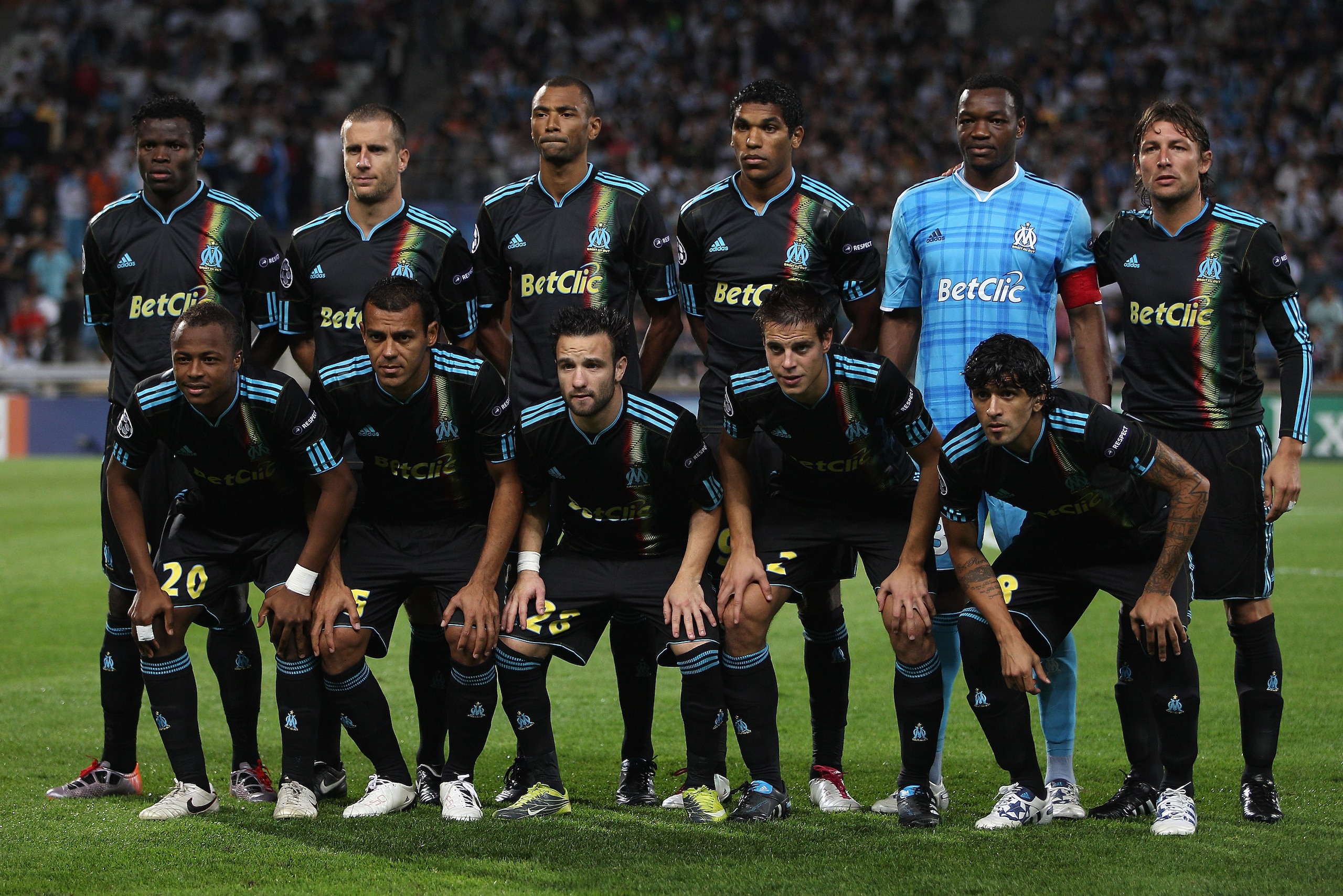 MARSEILLE, FRANCE - SEPTEMBER 15: Marseille team line up during the UEFA Champions League Group F match between Olympique Marseille and Spartak Moscow at the Stade Velodrome on September 15, 2010 in Marseille, France. (Photo by Michael Steele/Getty Imag MARSEILLE, FRANCE - SEPTEMBER 15: Marseille team line up during the UEFA Champions League Group F match between Olympique Marseille and Spartak Moscow at the Stade Velodrome on September 15, 2010 in Marseille, France. (Photo by Michael Steele/Getty Imag