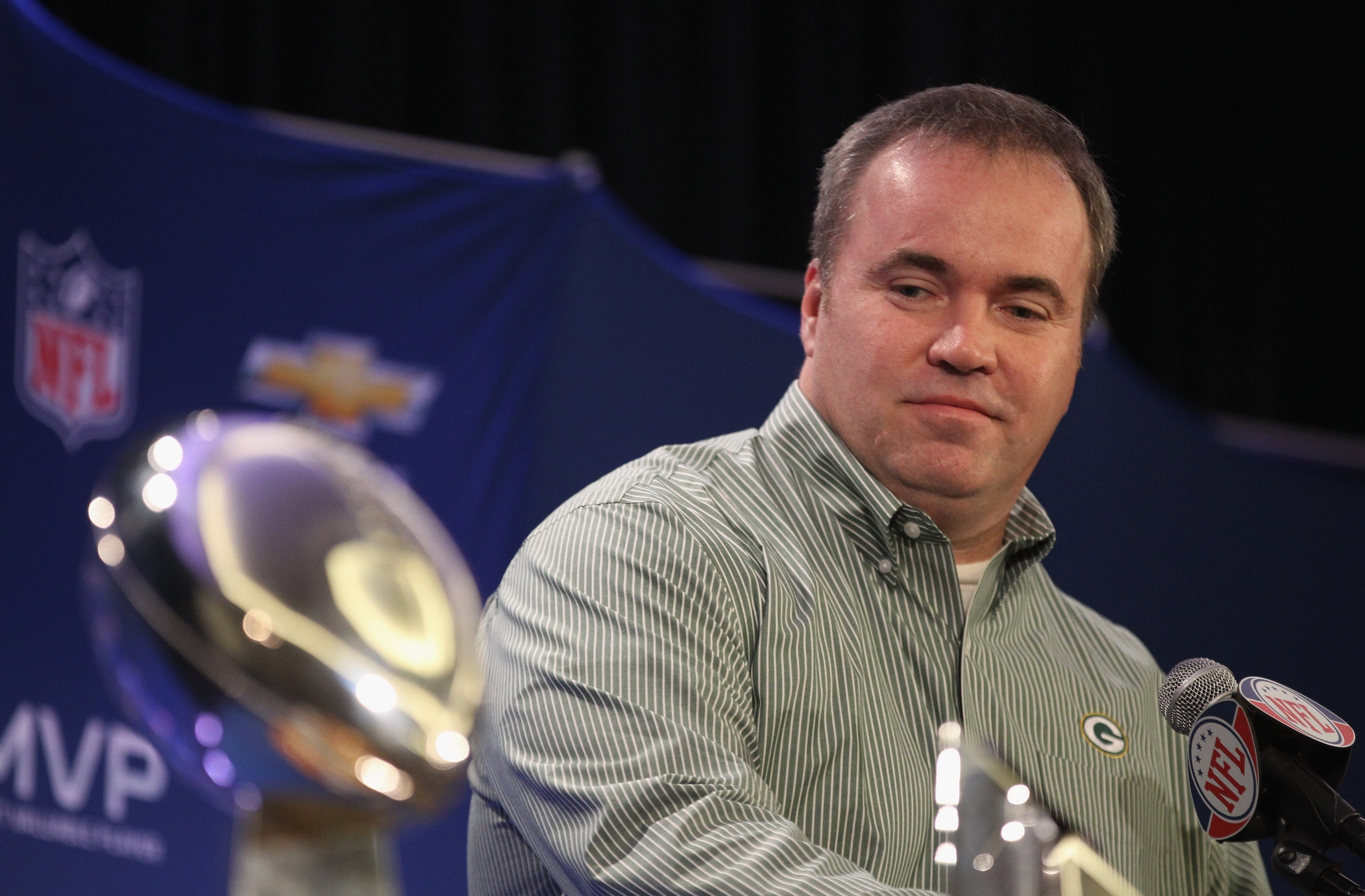 DALLAS, TX - FEBRUARY 07:  Head coach Mike McCarthy of the Green Bay Packers speaks to the media during a press conference at Super Bowl XLV Media Center on February 7, 2011 in Dallas, Texas.  (Photo by Streeter Lecka/Getty Images)