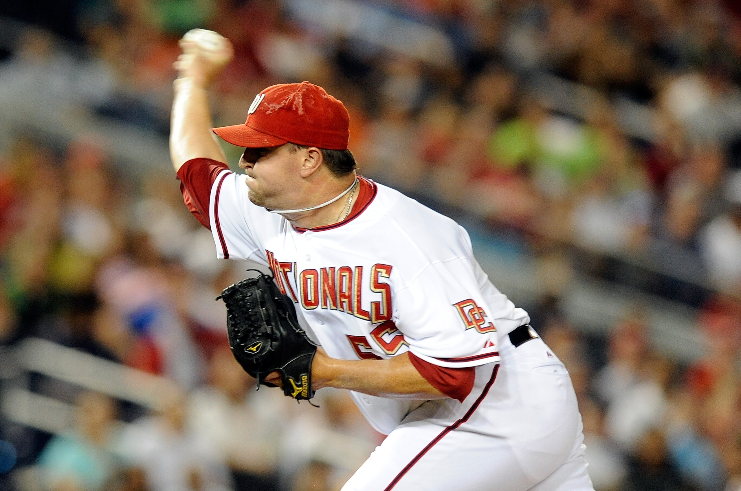WASHINGTON - JULY 27:  Matt Capps #55 of the Washington Nationals pitches against the Atlanta Braves at Nationals Park on July 27, 2010 in Washington, DC.  (Photo by Greg Fiume/Getty Images)