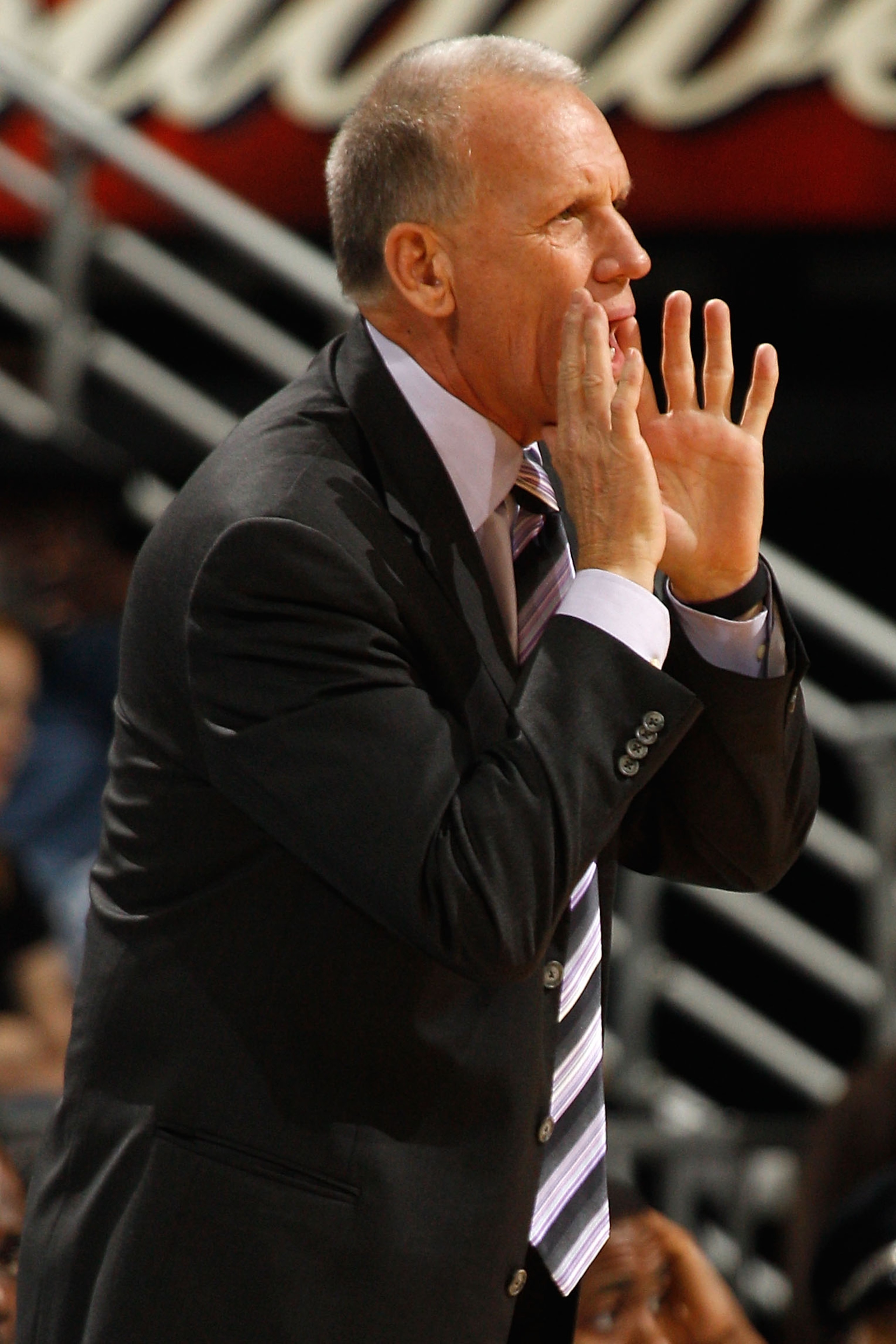NEW ORLEANS, LA - JANUARY 03:  Head coach Doug Collins of the Philadelphia 76ers calls out in the first half against the New Orleans Hornets at New Orleans Arena on January 3, 2011 in New Orleans, Louisiana. NOTE TO USER: User expressly acknowledges and a