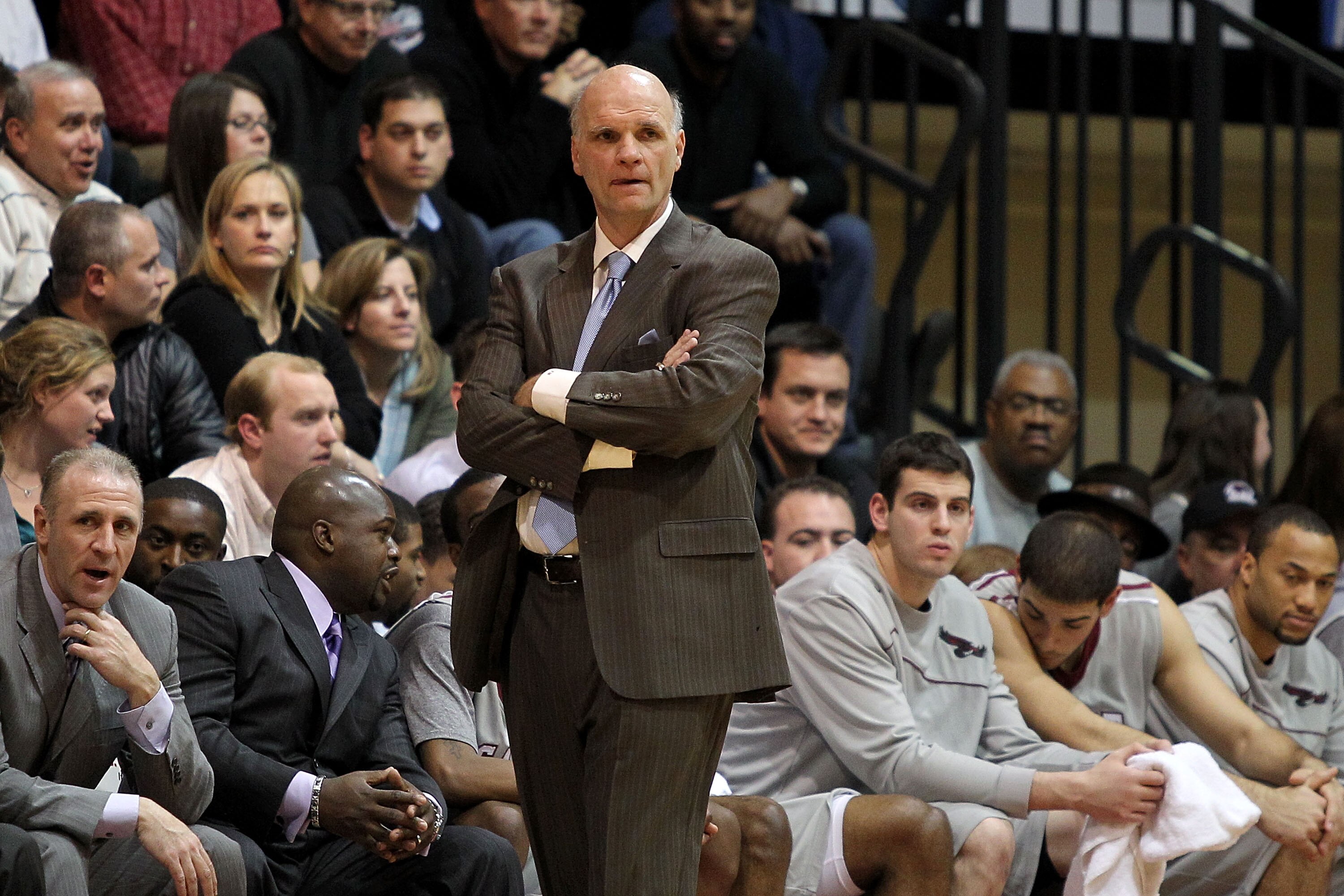 PHILADELPHIA, PA - DECEMBER 08:  Head coach Phil Martelli of the St. Joseph's Hawks against the Minnesota Golden Gophers at Michael J. Hagan Arena on December 8, 2010 in Philadelphia, Pennsylvania.  (Photo by Chris Chambers/Getty Images)