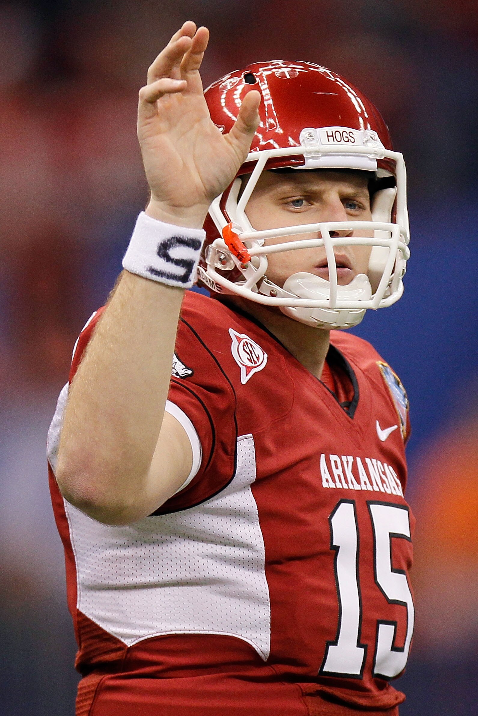 NEW ORLEANS, LA - JANUARY 04:  Ryan Mallett #15 of the Arkansas Razorbacks looks on against the Ohio State Buckeyes during the Allstate Sugar Bowl at the Louisiana Superdome on January 4, 2011 in New Orleans, Louisiana.  (Photo by Kevin C. Cox/Getty Image