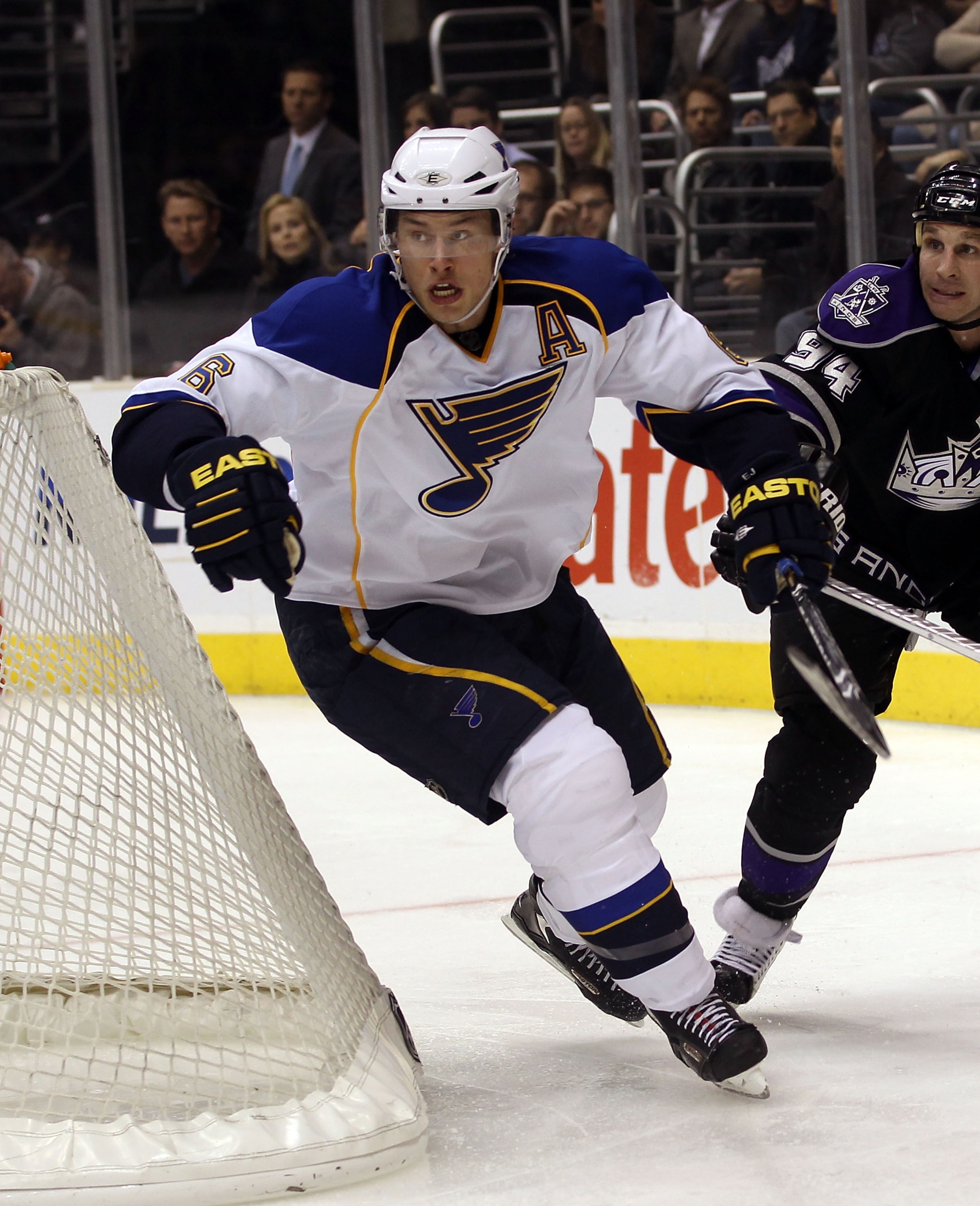 LOS ANGELES, CA - JANUARY 13: Erik Johnson #6 of the St. Louis Blues skates against the Los Angeles Kings at the Staples Center on January 13, 2011 in Los Angeles, California. (Photo by Bruce Bennett/Getty Images) LOS ANGELES, CA - JANUARY 13: Erik Johnson #6 of the St. Louis Blues skates against the Los Angeles Kings at the Staples Center on January 13, 2011 in Los Angeles, California. (Photo by Bruce Bennett/Getty Images)