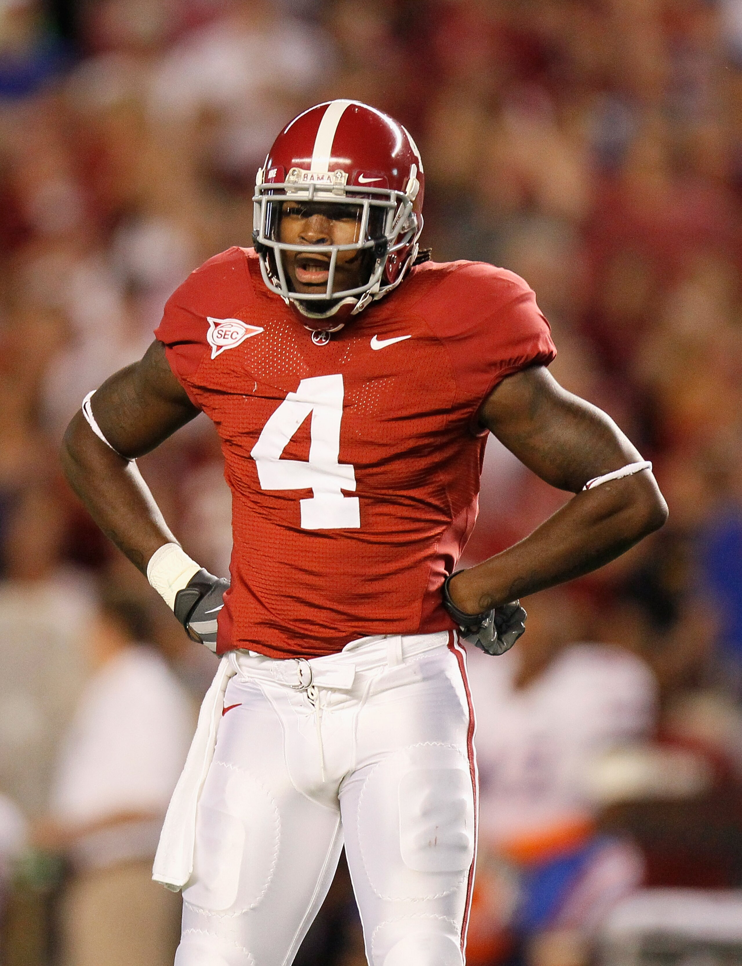TUSCALOOSA, AL - OCTOBER 02: Mark Barron #4 of the Alabama Crimson Tide against the Florida Gators at Bryant-Denny Stadium on October 2, 2010 in Tuscaloosa, Alabama. (Photo by Kevin C. Cox/Getty Images) TUSCALOOSA, AL - OCTOBER 02: Mark Barron #4 of the Alabama Crimson Tide against the Florida Gators at Bryant-Denny Stadium on October 2, 2010 in Tuscaloosa, Alabama. (Photo by Kevin C. Cox/Getty Images)