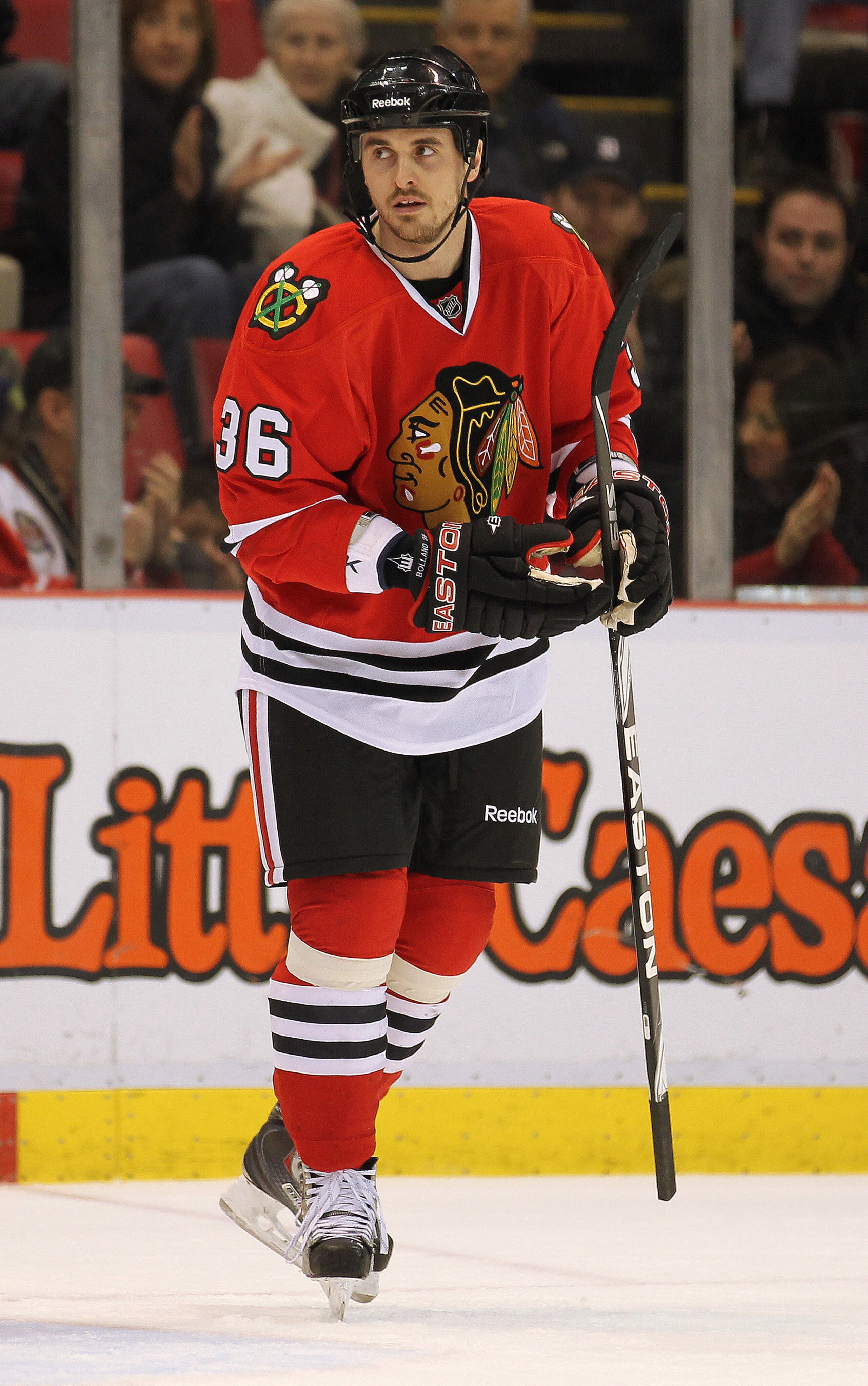 DETROIT, MI - JANUARY 22: David Bolland #36 of the Chicago Black Hawks skates in a game against the Detroit Red Wings on January 22, 2011 at the Joe Louis Arena in Detroit, Michigan. The Hawks defeated the Wings 4-1. (Photo by Claus Andersen/Getty Images DETROIT, MI - JANUARY 22: David Bolland #36 of the Chicago Black Hawks skates in a game against the Detroit Red Wings on January 22, 2011 at the Joe Louis Arena in Detroit, Michigan. The Hawks defeated the Wings 4-1. (Photo by Claus Andersen/Getty Images